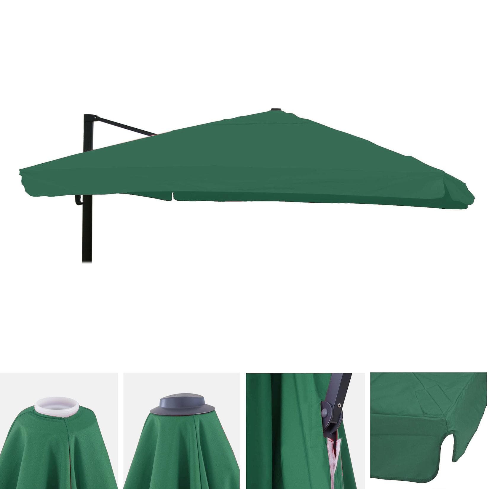 Ersatz-Bezug für Luxus-Ampelschirm MCW-A96 mit Flap, Sonnenschirmbezug Ersatzbezug, 3x4m (Ø5m) Polyester 4kg ~ Dunkelgrün