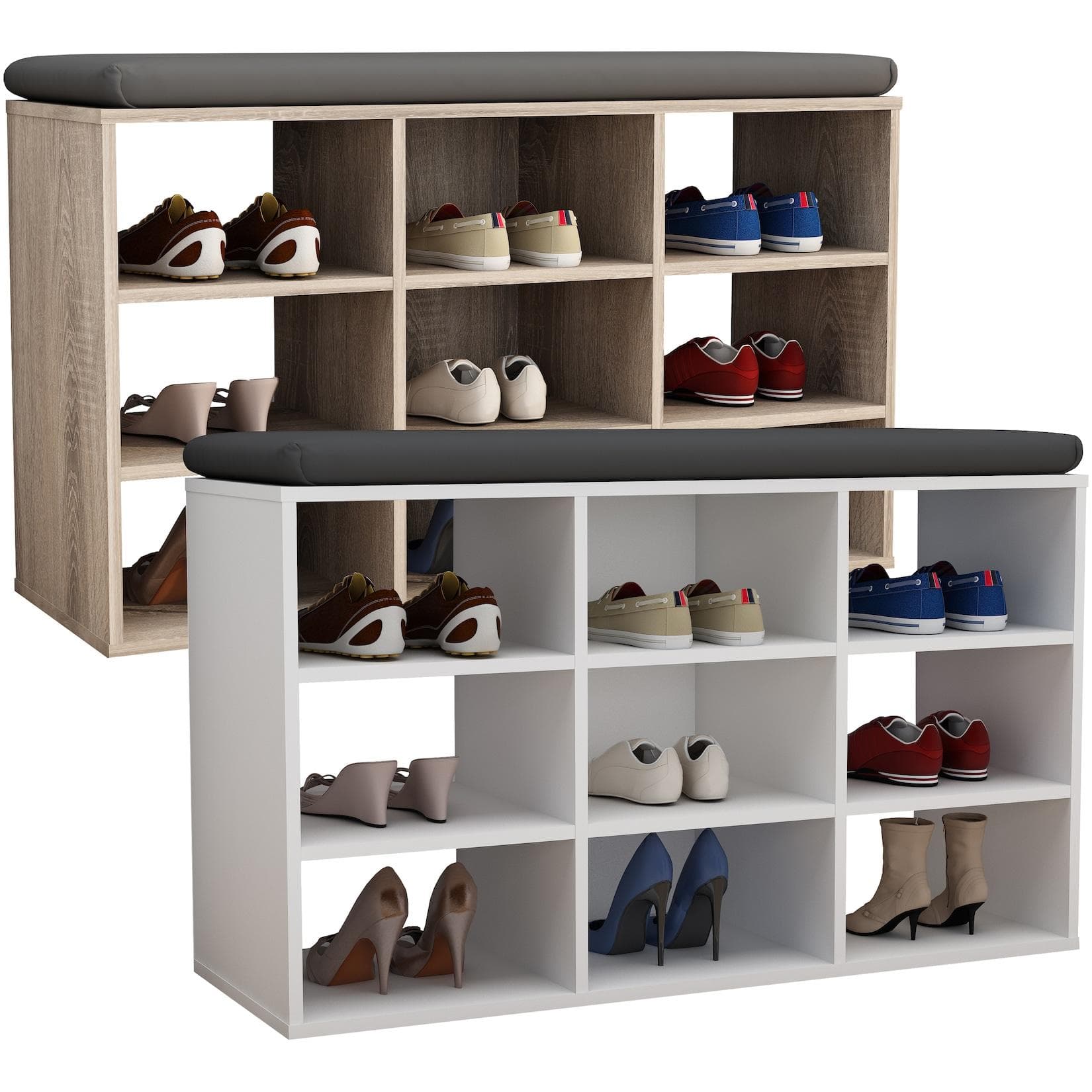 VCM Schuhregal Hinsol XS Weiß mit 9 Fächern und Sitzfläche