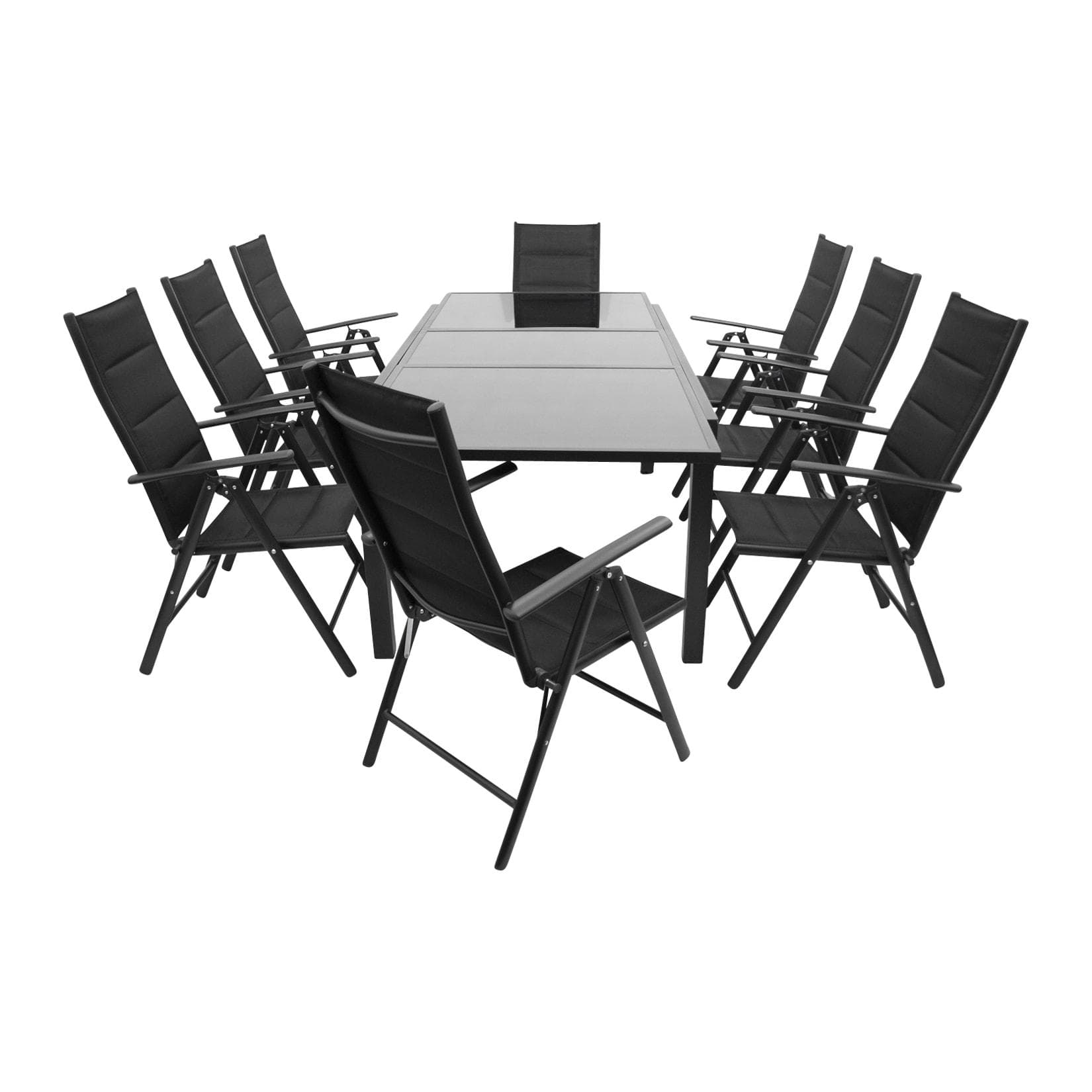 DEGAMO Garnitur TORINO 9-teilig Aluminium Anthrazit Glas Schwarz