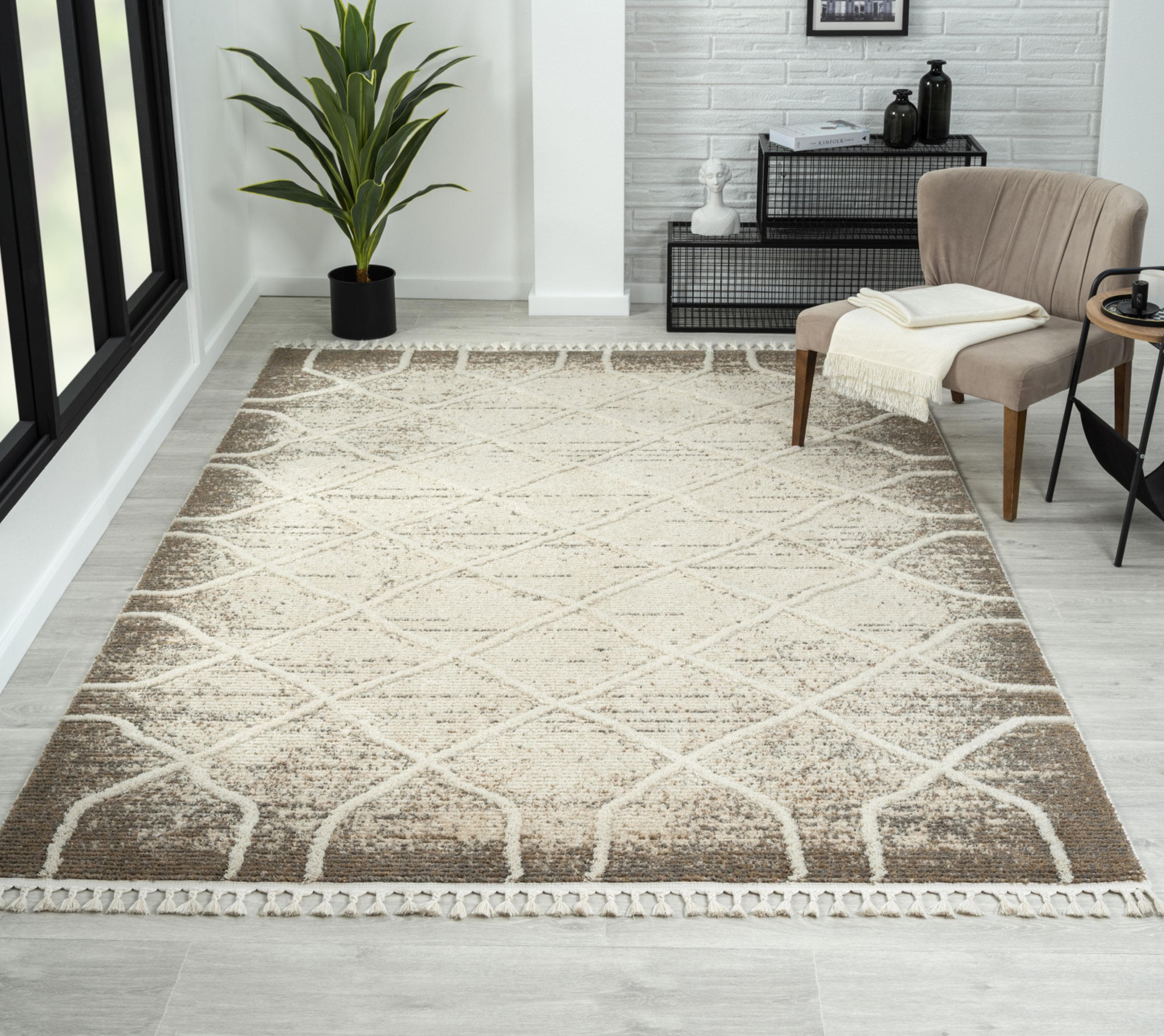 MyFlair Teppich Enya 1 Beige Hellgrau Shaggy Skandi Look
