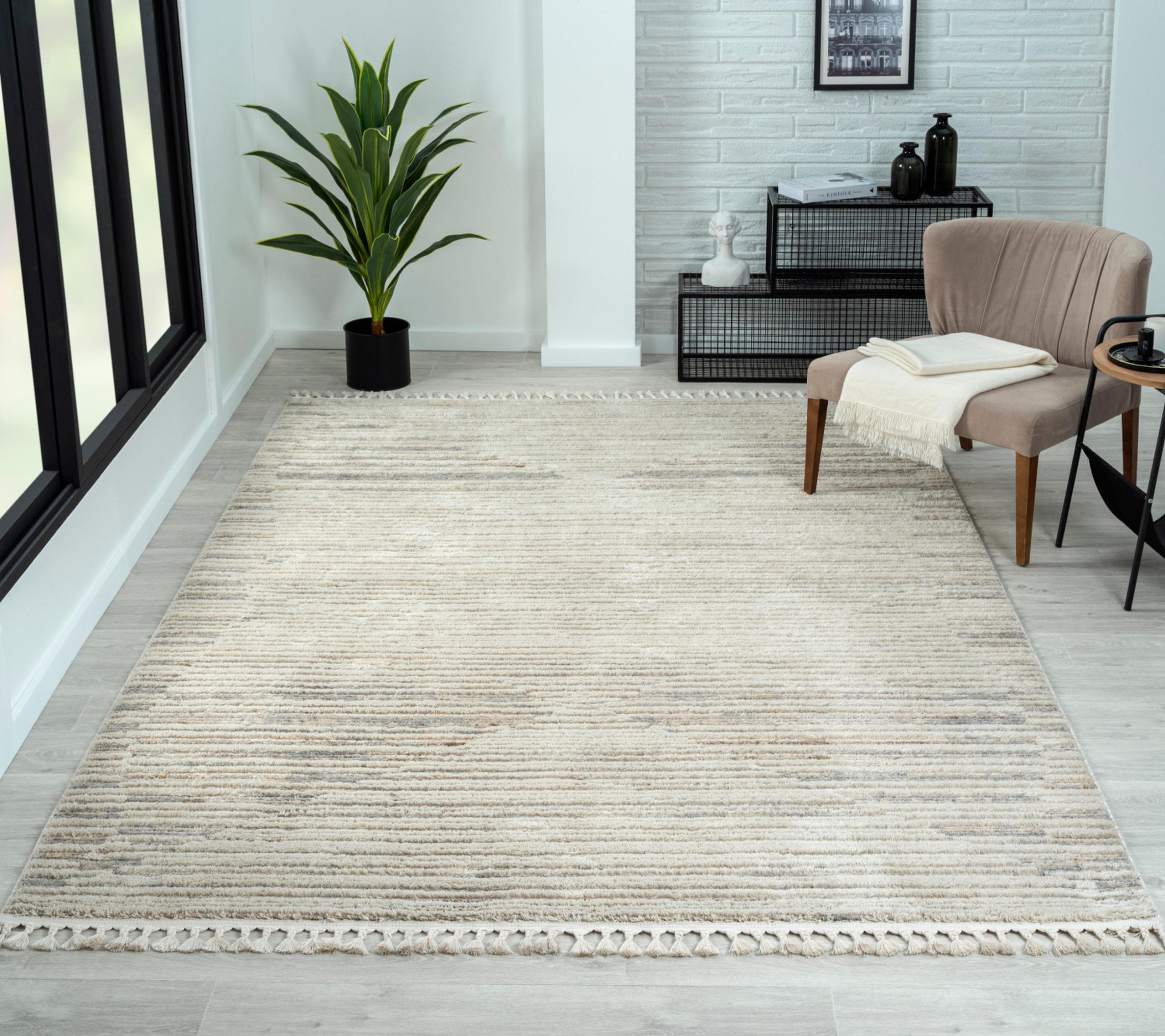 MyFlair Teppich Enya 2 Beige Grau Hoch-Tief Effekt Polyester