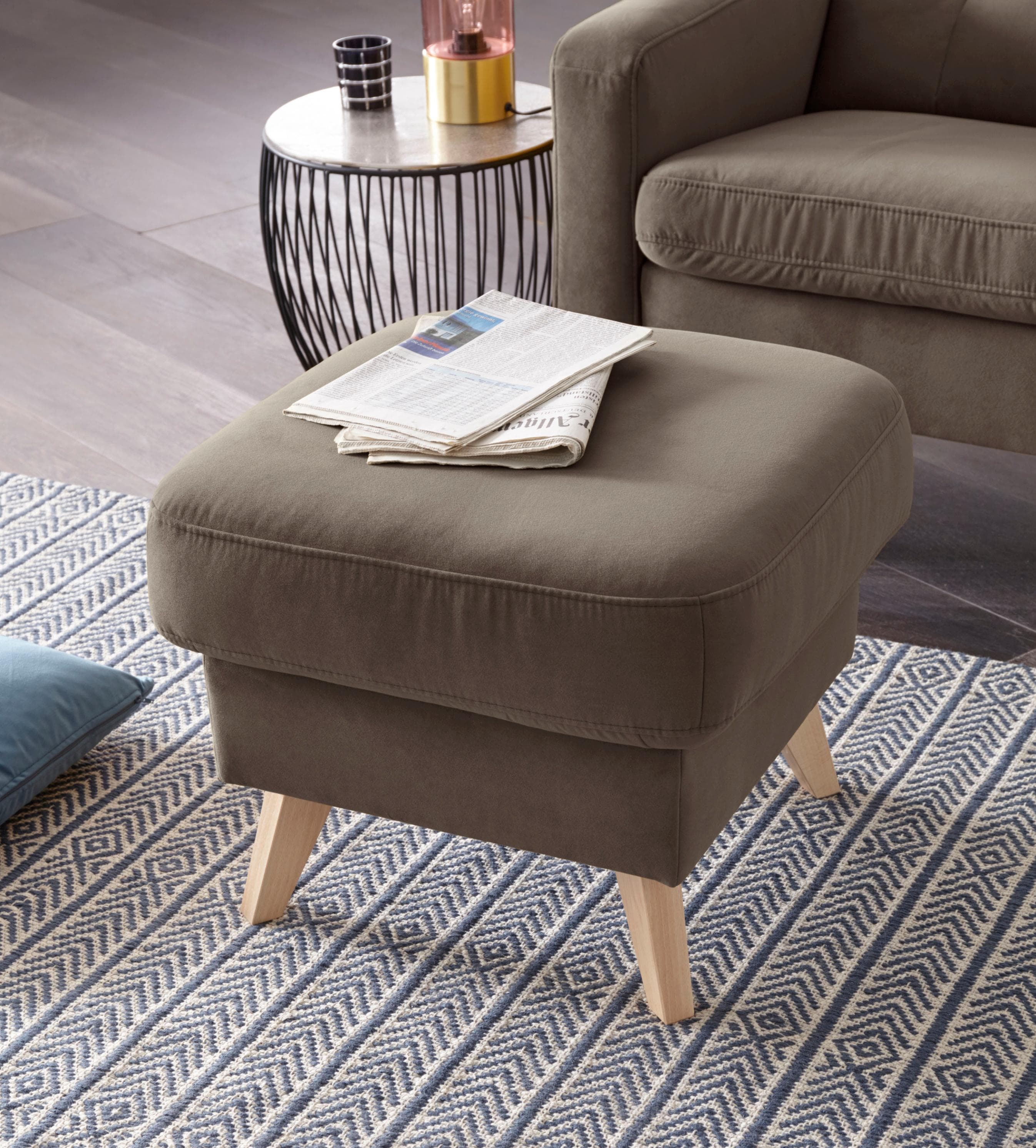 EXXPO Hocker SOFA FASHION Nappa Taupe Samtvelours mit Staufach