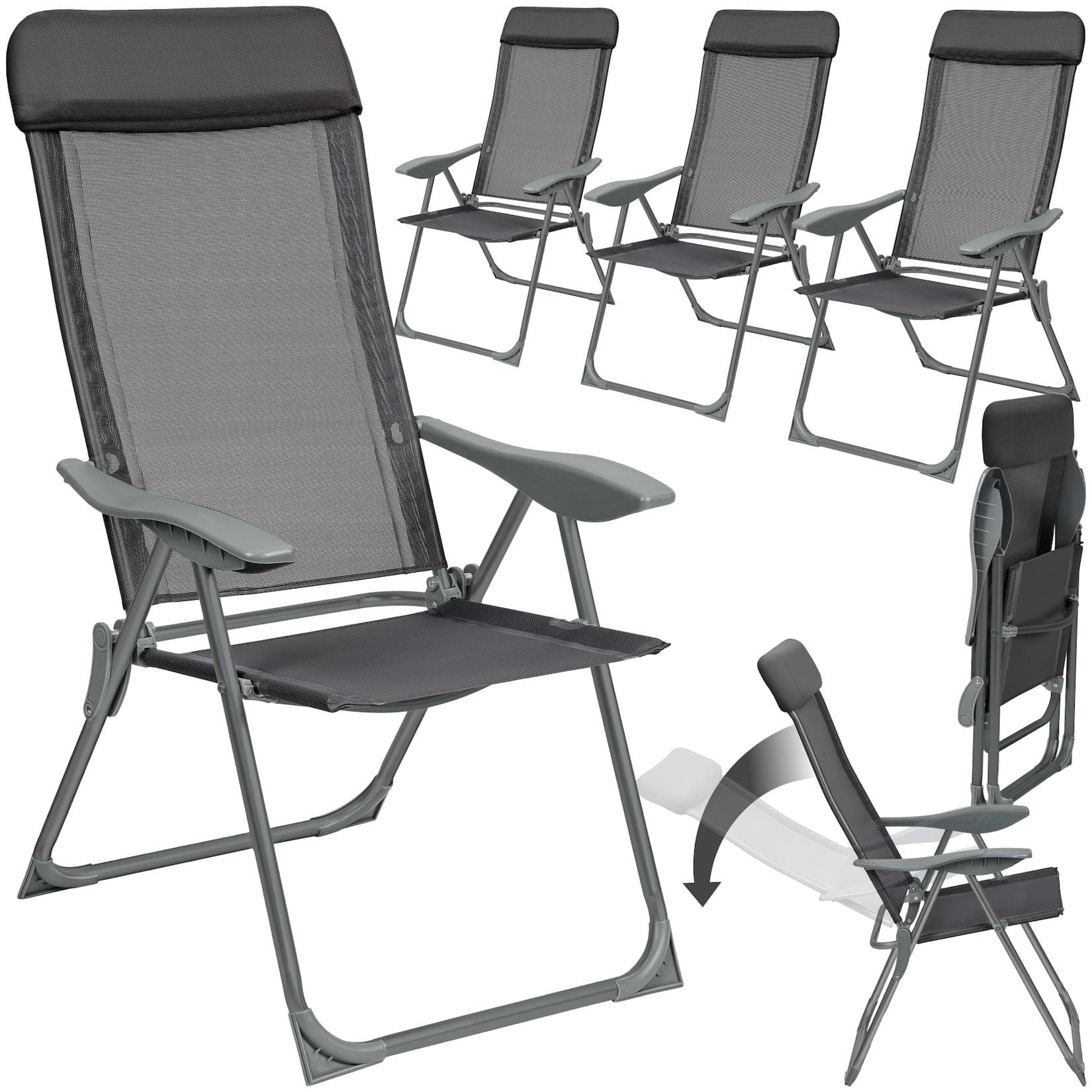 TECTAKE Klappbare Gartenstühle Set - 4er Set, Aluminium, Verstellbare Rückenlehne