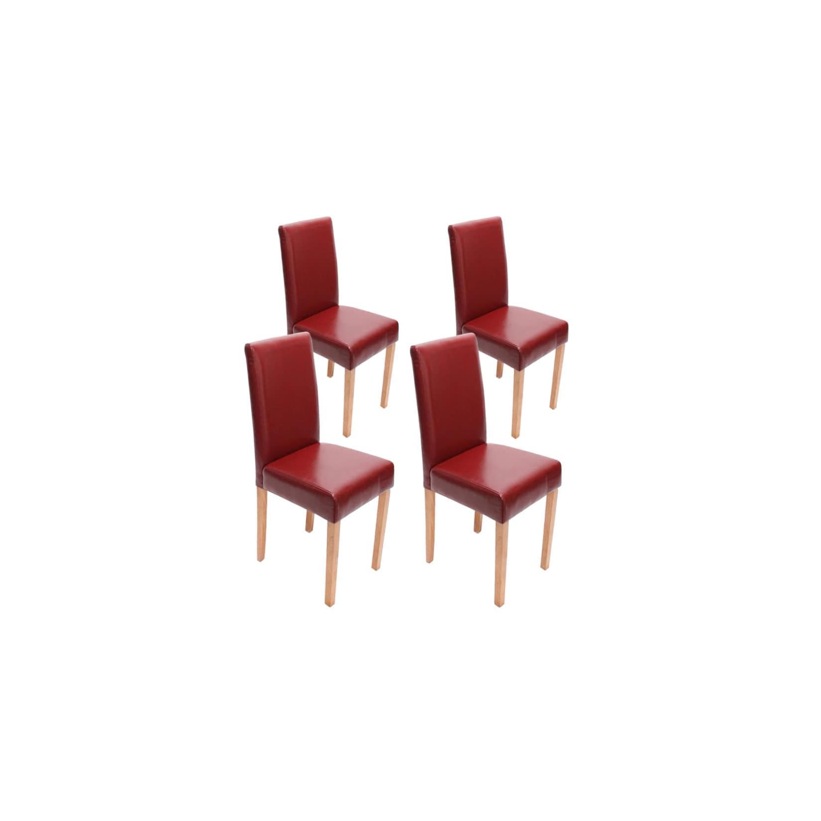 MCW 4er-Set Esszimmerstuhl Littau Leder Rot Helle Beine