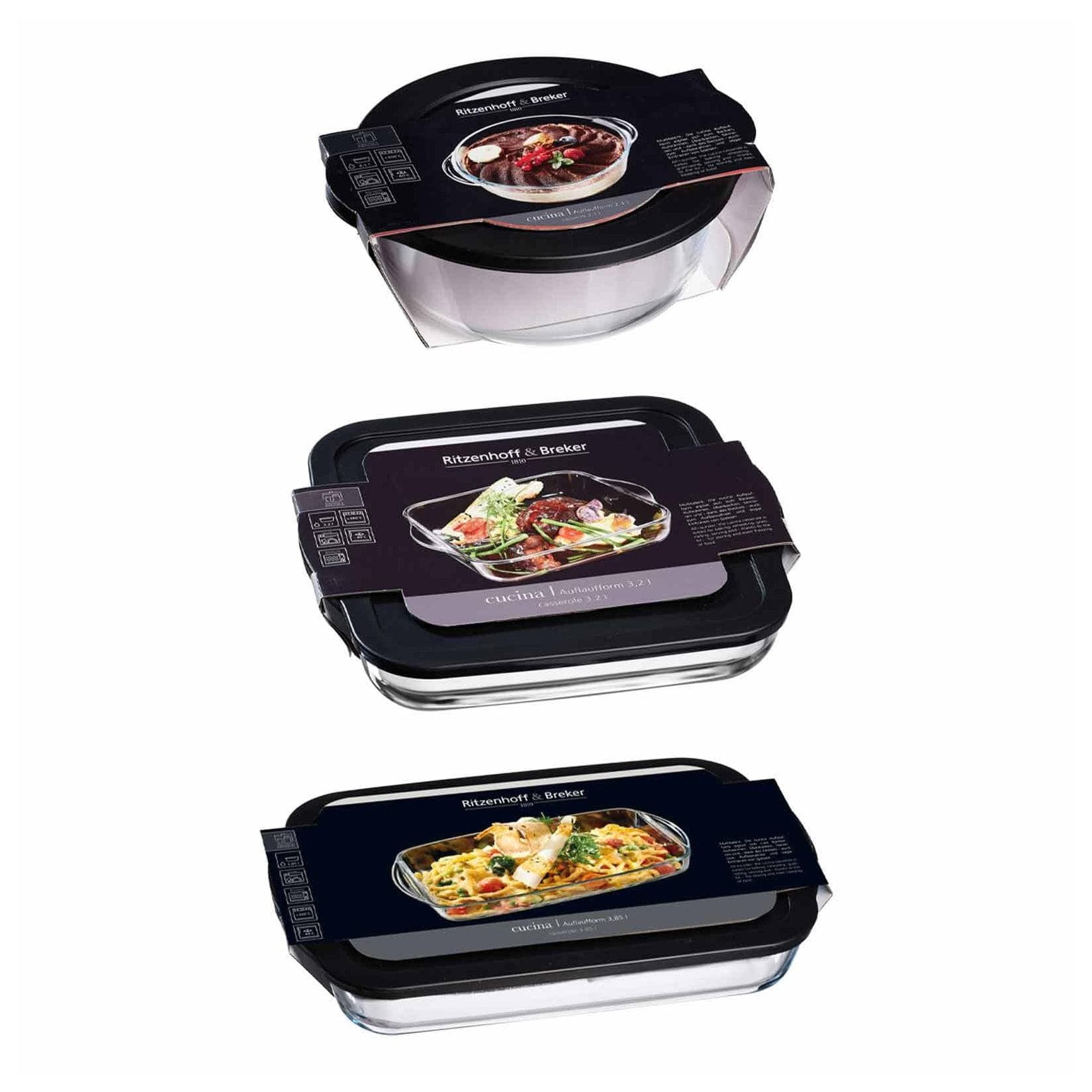 Ritzenhoff & Breker Cucina 3er Set Auflaufformen Glas Transparent