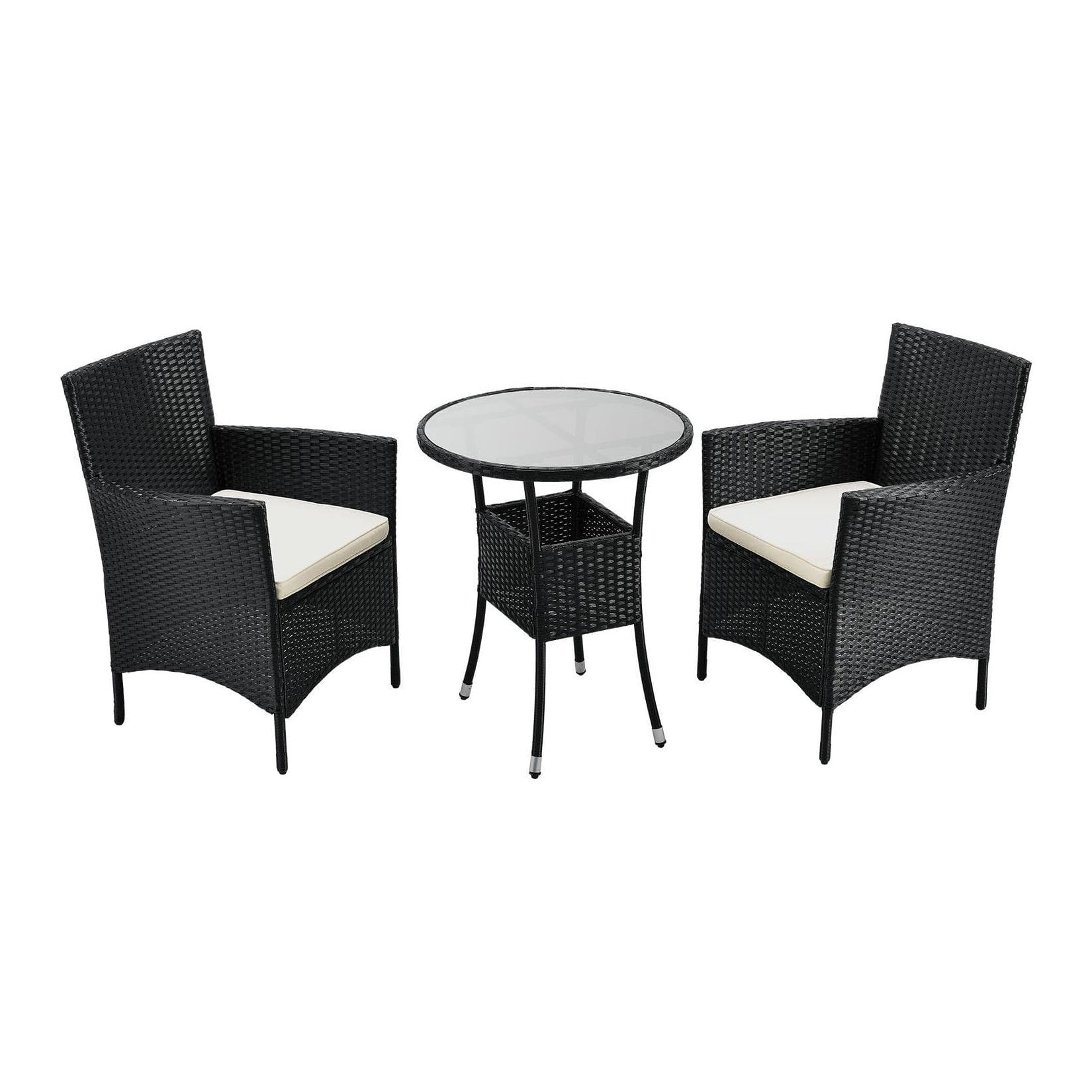 Juskys Polyrattan Balkonset Bayamo 3-teilig Schwarz/Beige mit Kissen