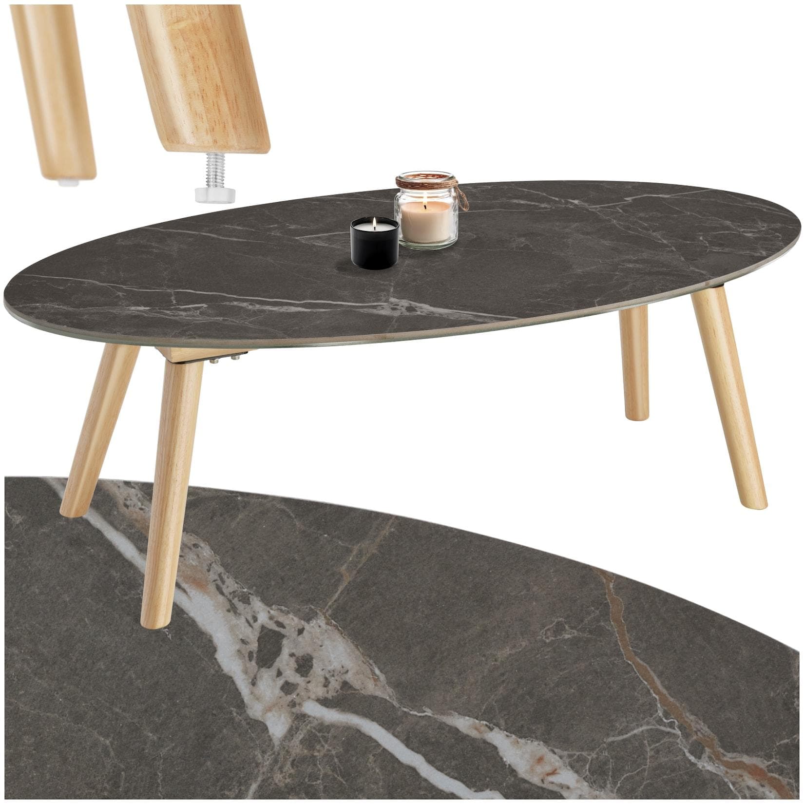 tectake Ovaler Couchtisch Marmoroptik Wetterfest