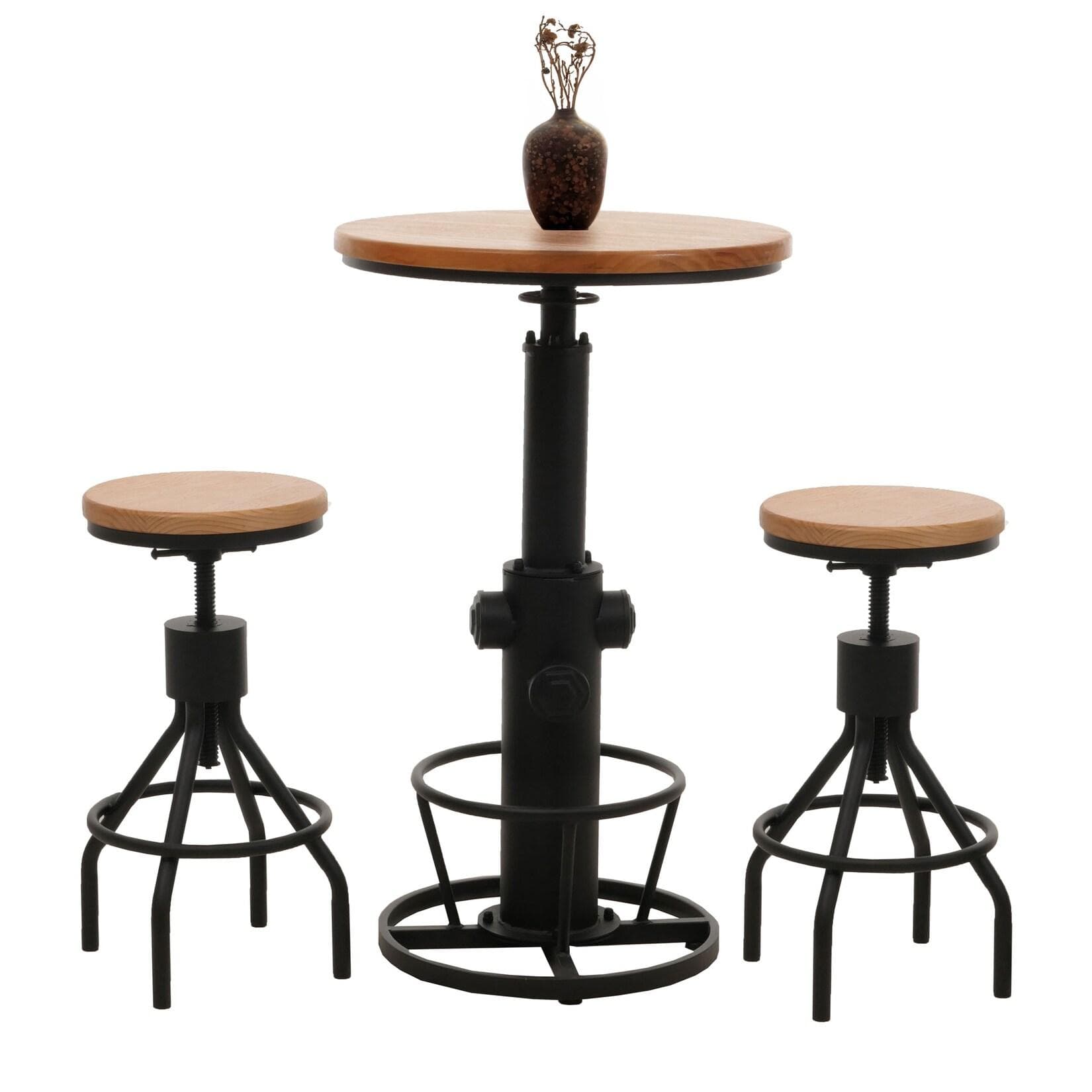 MCW Bartisch + 2x Barhocker Set Industrial Holz Natur