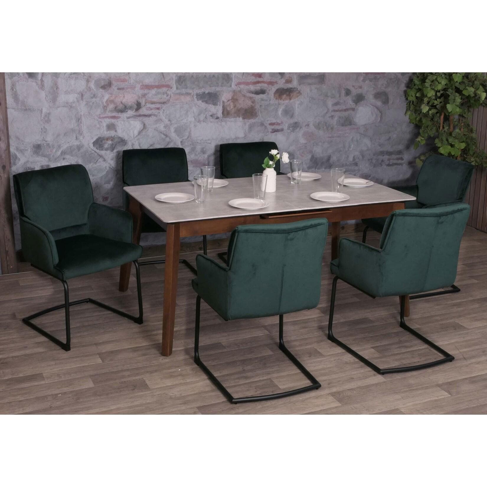 6er-Set Freischwinger MCW-N60 Grün Stoff mit Armlehnen