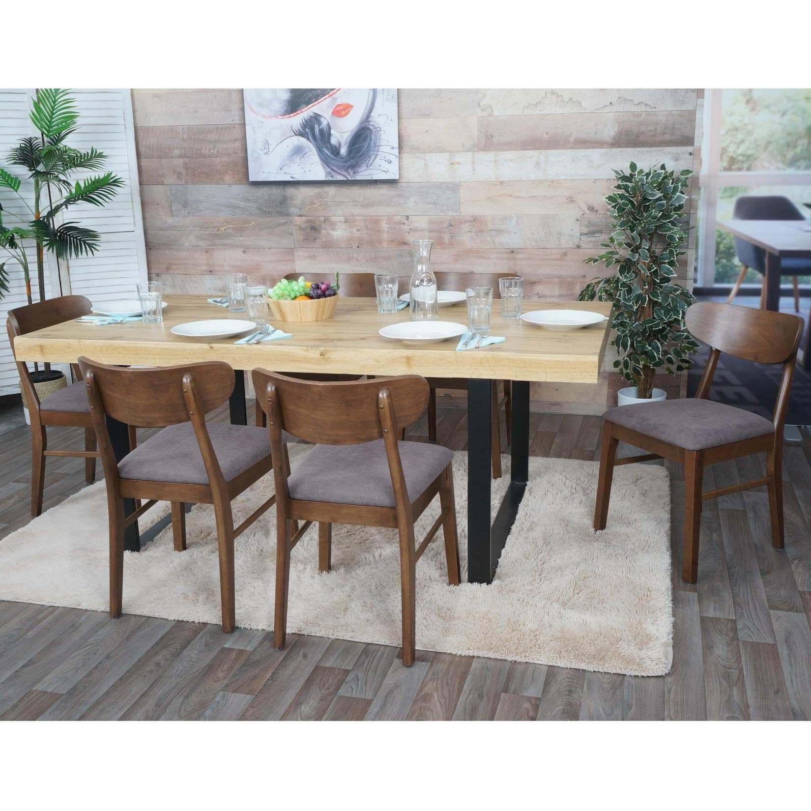 6er-Set Esszimmerstuhl MCW-M59 Massivholz Dunkles Gestell Taupe
