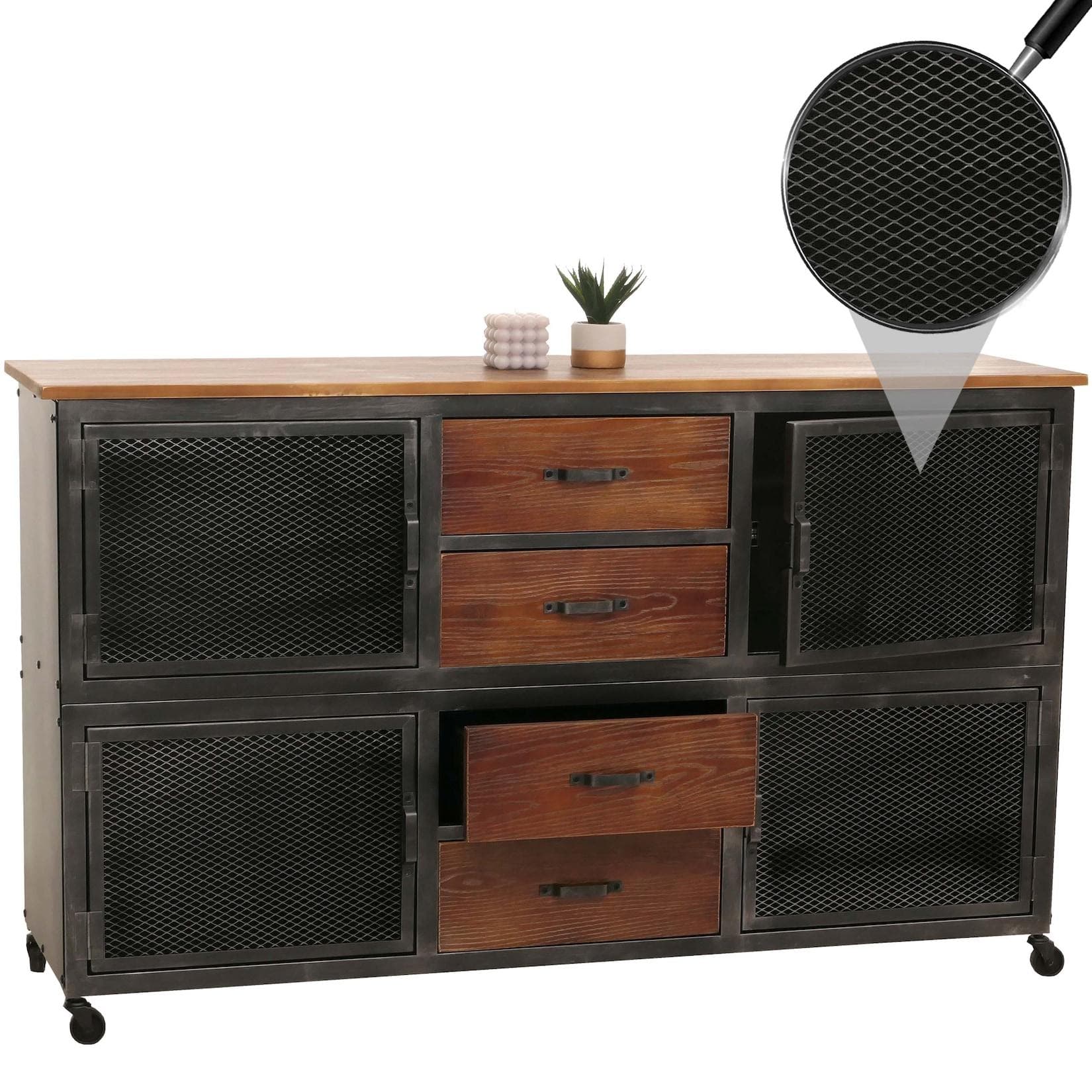 Sideboard MCW-N28 Industrial Retro Holz Metall Schwarz Braun