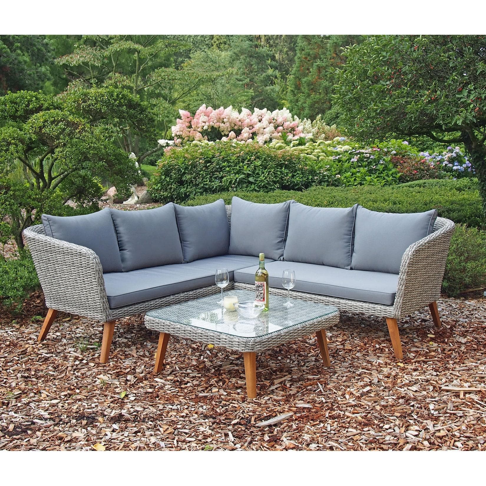 Garden Pleasure Garten-Essgruppe Pamplona Grau/Braun Aluminium Polyrattan