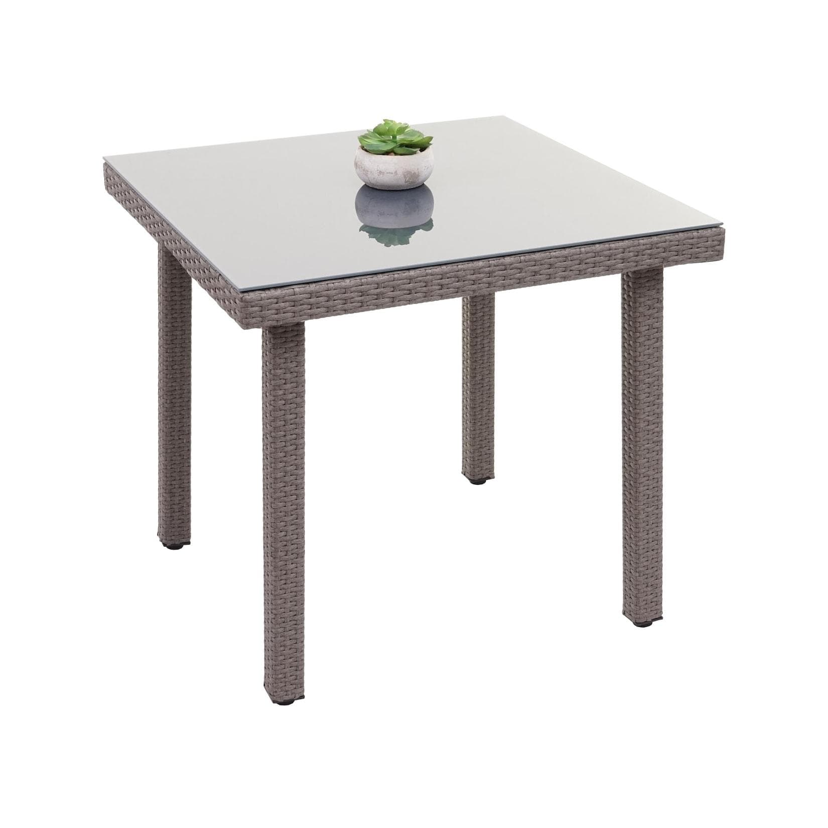 MCW Poly-Rattan Gartentisch Chieti Grau mit Glasplatte