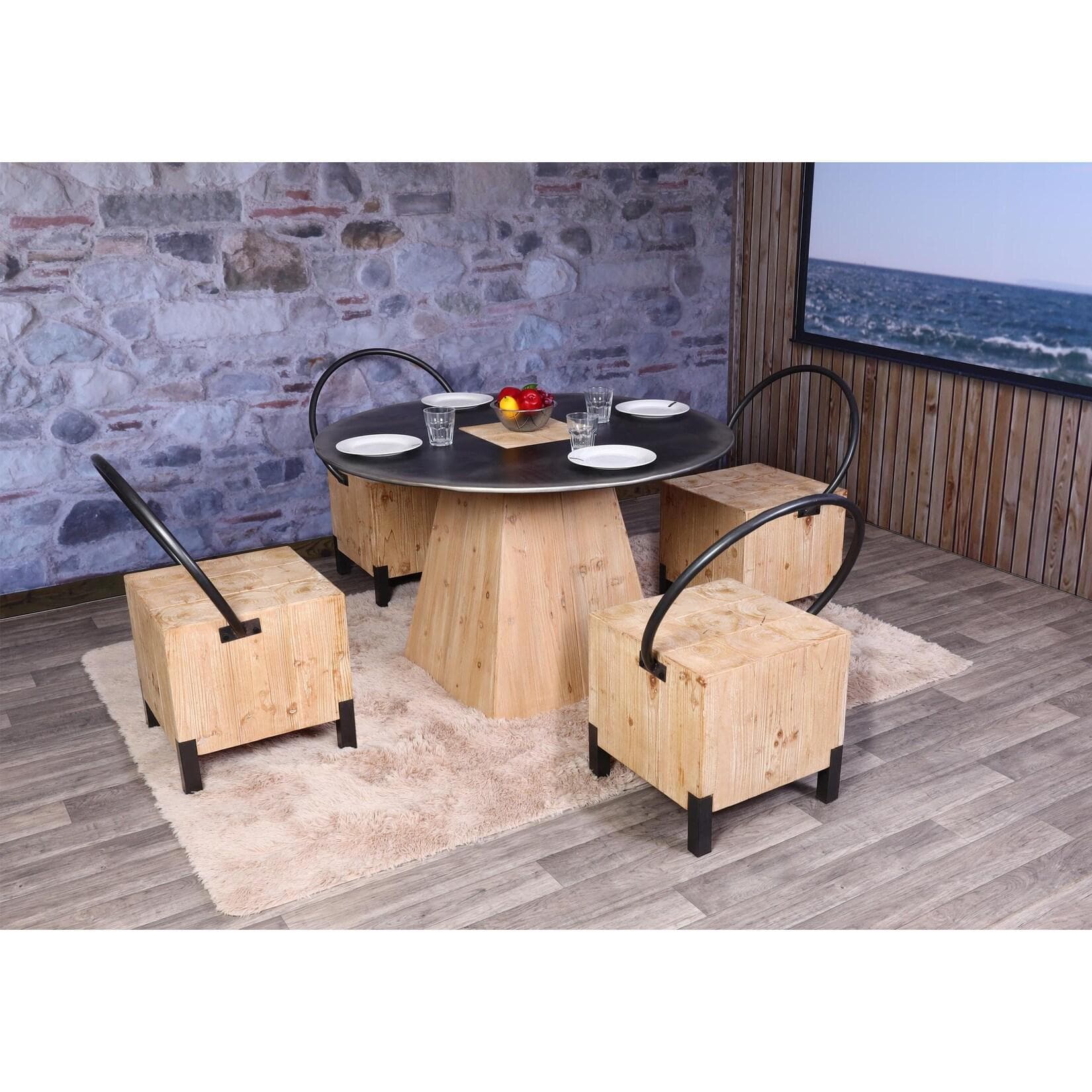MCW 4er-Set Esszimmerstuhl Industrial Metall Massivholz Natur