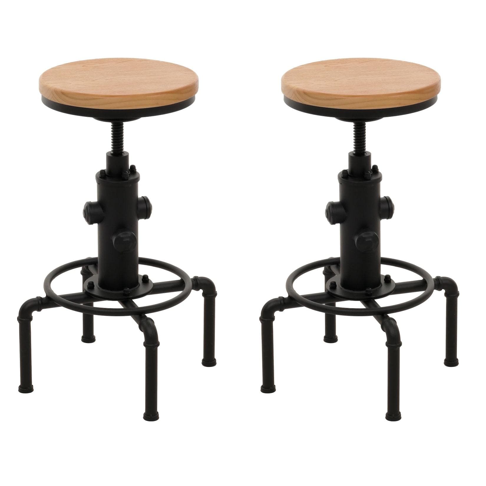 2er-Set Barhocker MCW-N23 höhenverstellbar drehbar Eisen Massivholz Natur