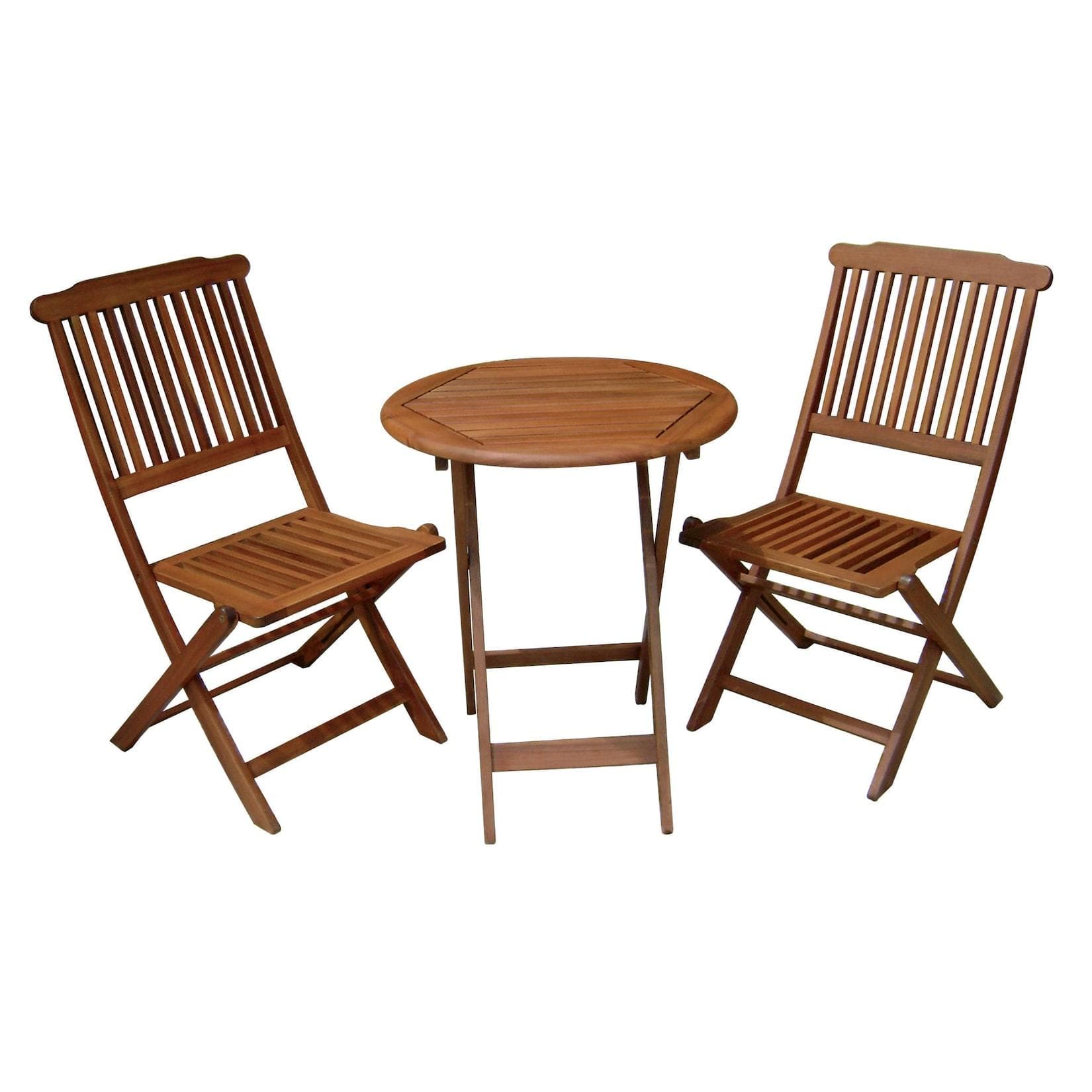 Balkon Tischgruppe aus Eukalyptus Holz mit Klappstühlen