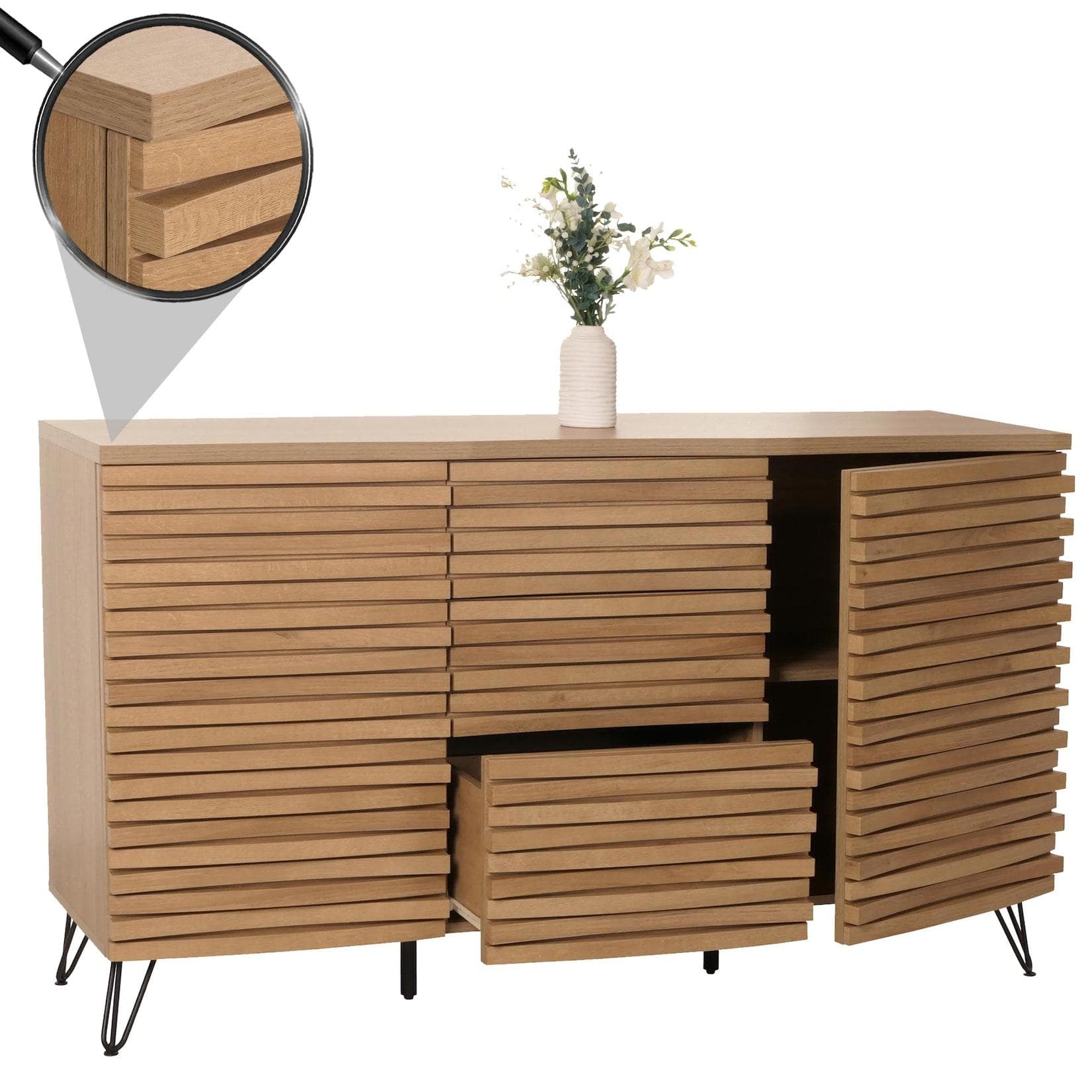 MCW Sideboard MCW-M49 mit 2 Türen, 4 Staufächern und 3 Schubladen