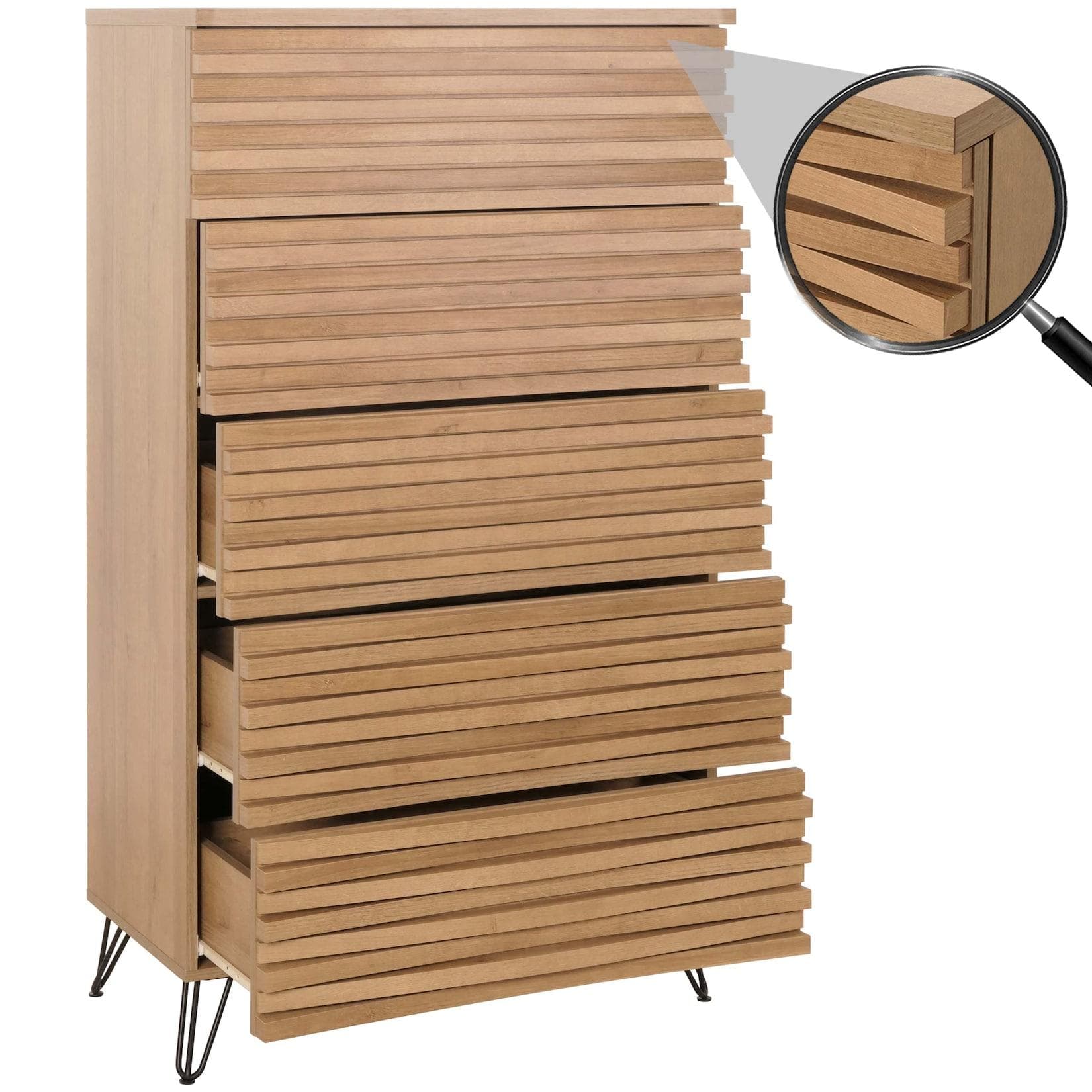 MCW Kommode MCW-M49 Highboard 5 Schubladen 3D-Design Natur