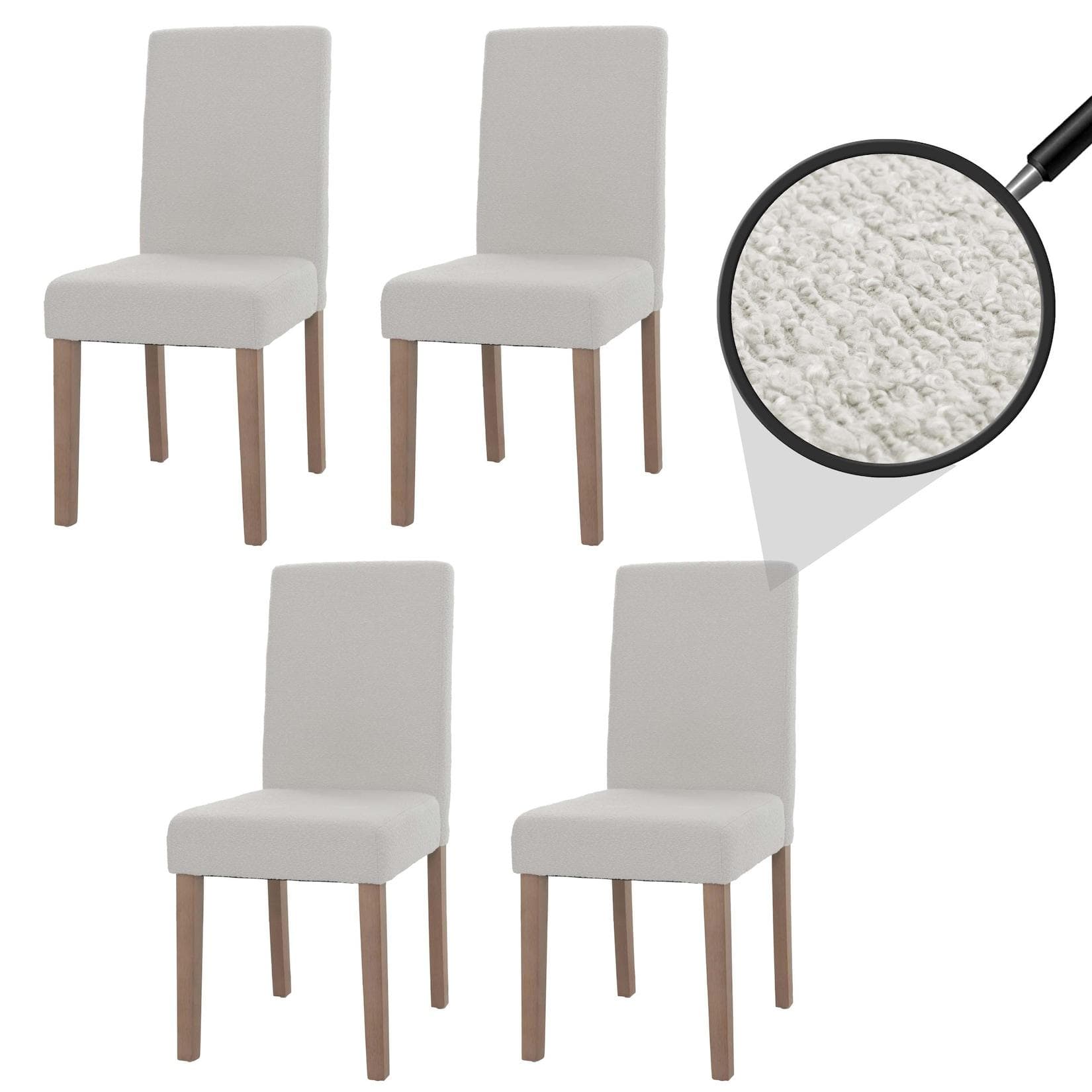 MCW 4er-Set Esszimmerstuhl Littau Hochlehner Creme Bouclé Holz