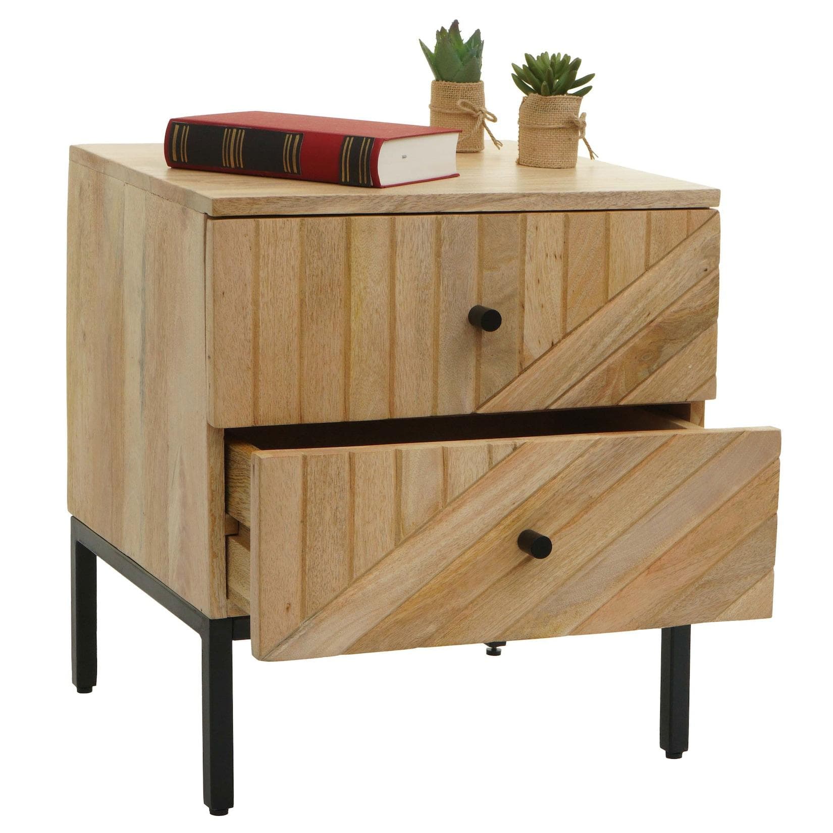 Nachttisch MCW-L95 Kommode Beistelltisch Nachtschrank Mango-Holz 51x45x40cm MVG-zertifiziert