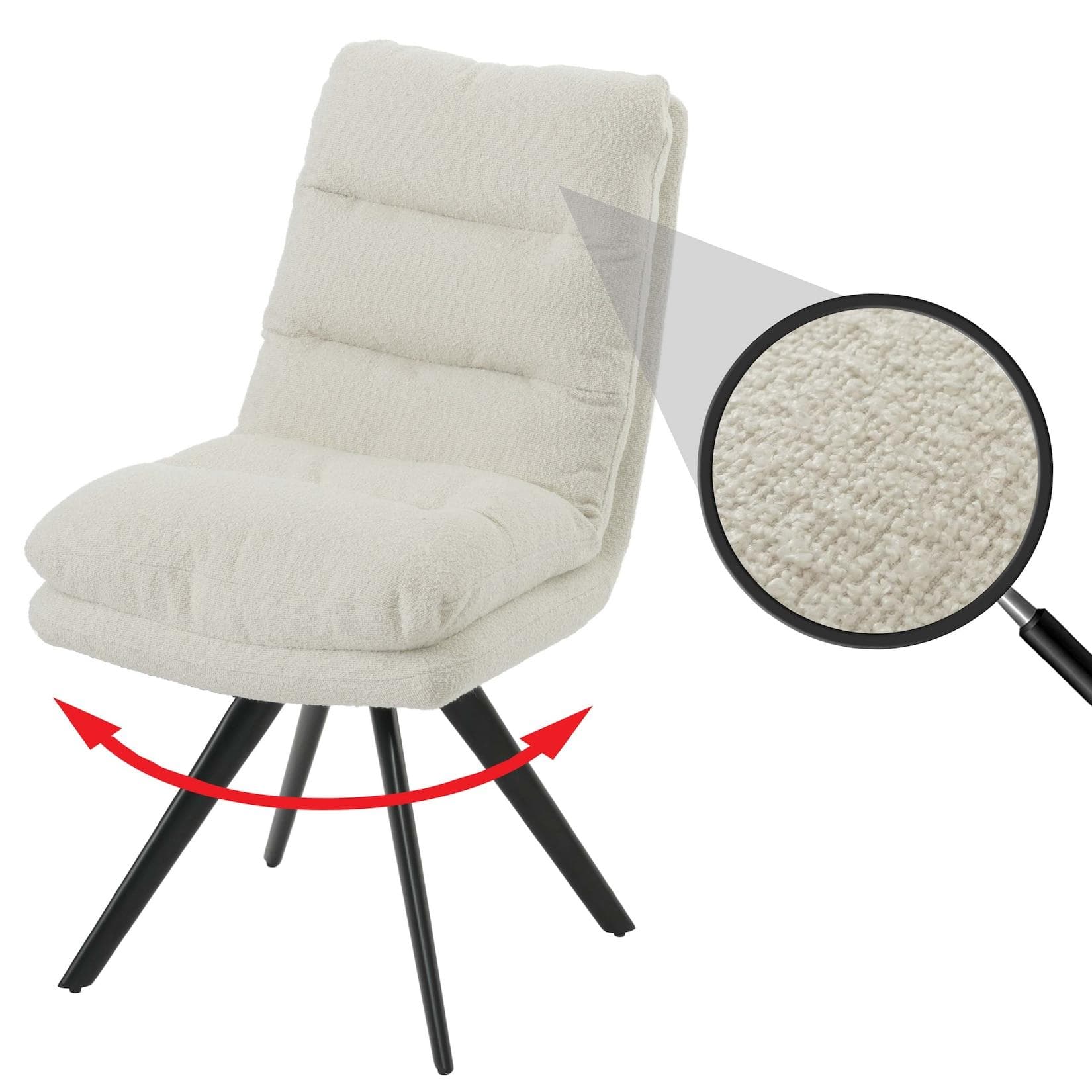 Esszimmerstuhl MCW-G66 Drehbar Auto-Position Bouclé Stoff Cremeweiß
