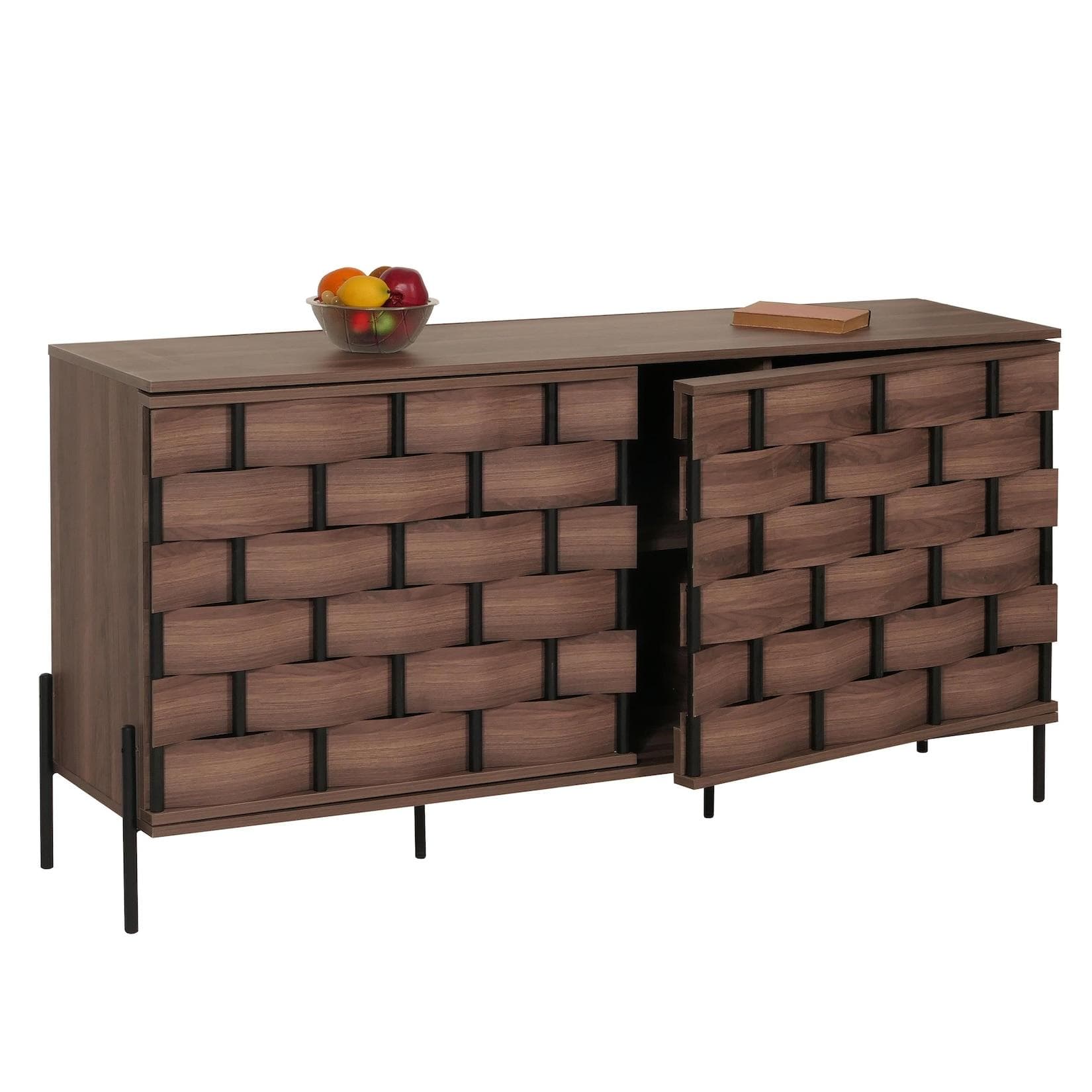 MCW Sideboard MCW-M44 3D-Flecht-Design Push-to-open Braun