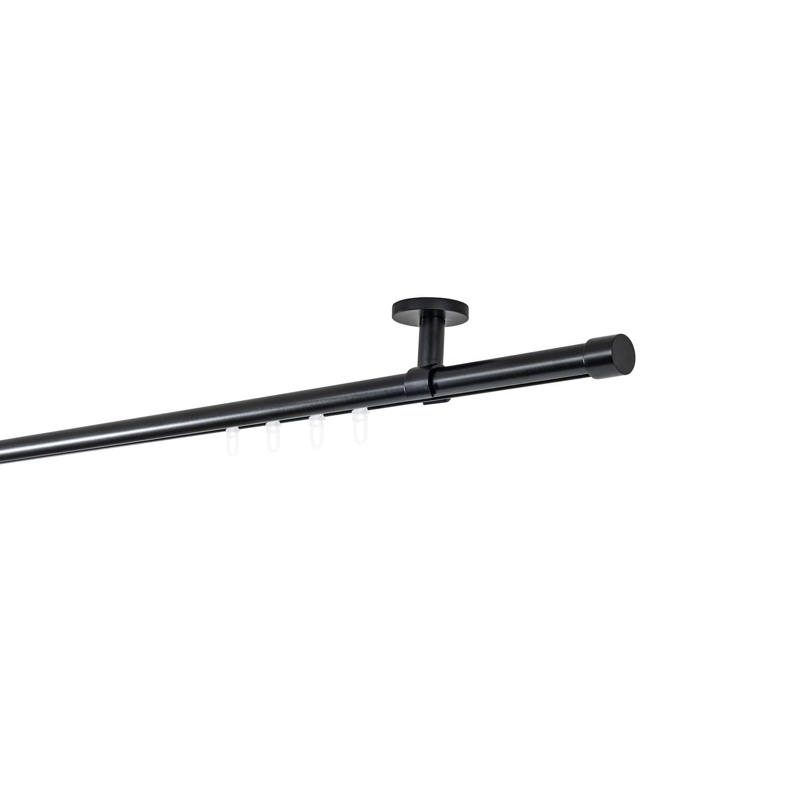 Ondeco Gardinenstange auf Maß Innenlauf 20mm Cap 1-lauf Deckenträger 4cm mit Gleiter Schwarz