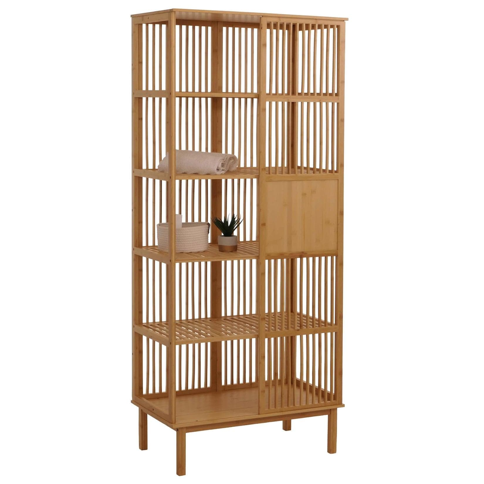 MCW Standregal N81: Bambus Badregal mit Schiebetür