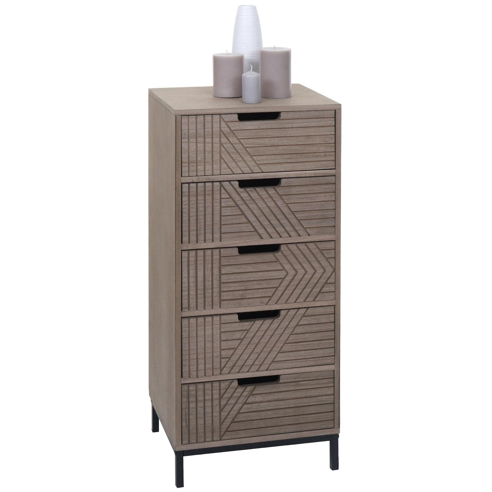 MCW Kommode MCW-N90 Grau-Braun 5 Schubladen 3D-Design