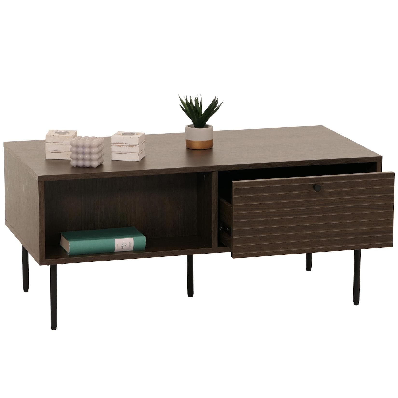 MCW Couchtisch Skandinavischer Stil Metall Holz Dunkelbraun