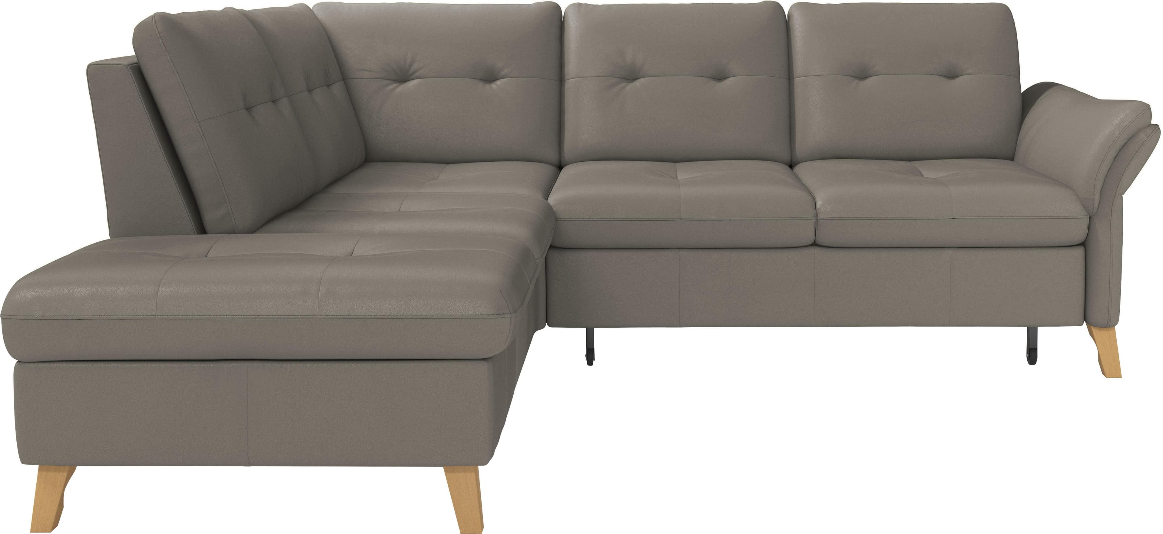 SIT & MORE Ecksofa Göteborg Naturleder Grau mit Bettfunktion