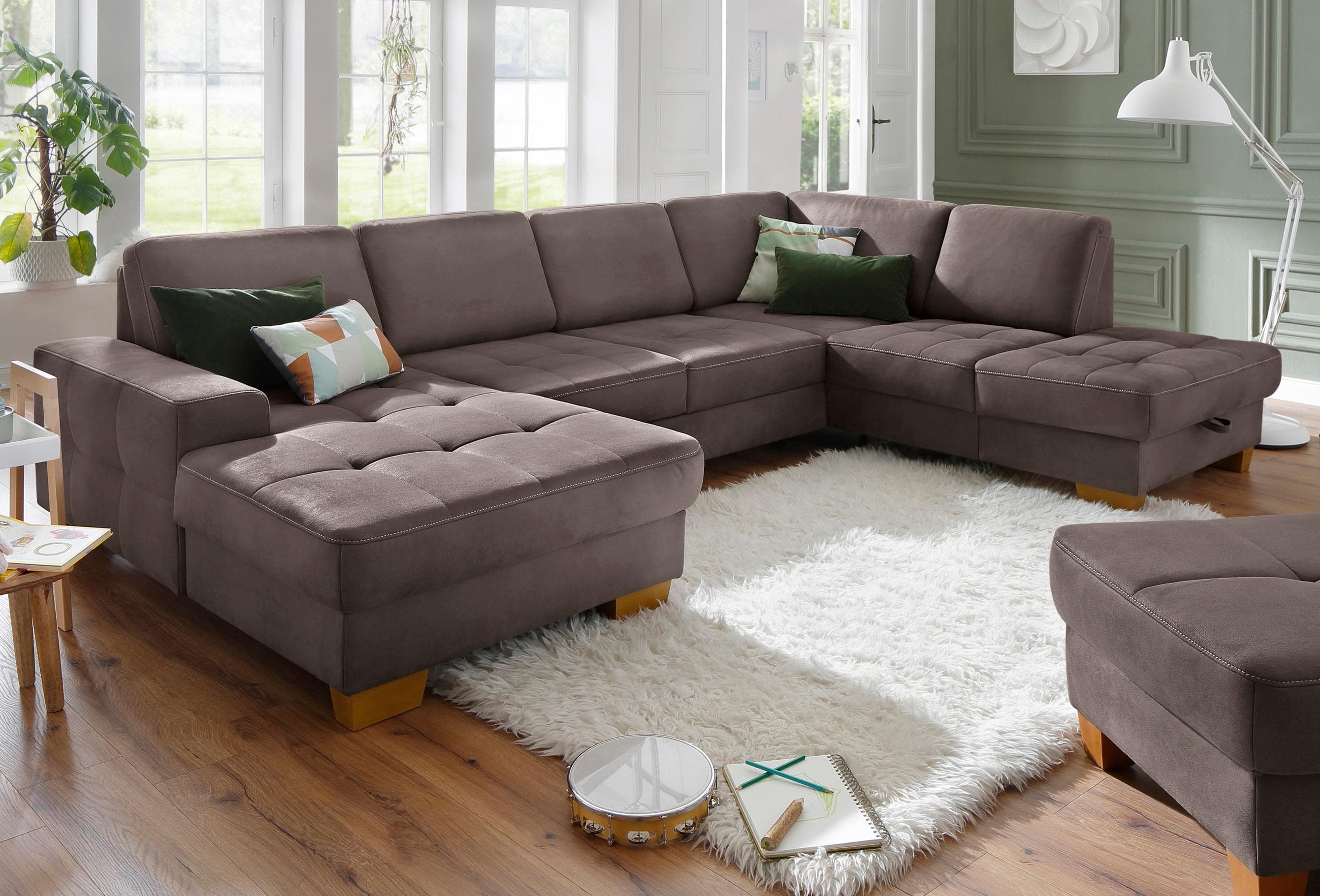 HOME AFFAIRE Puccini U-Form Wohnlandschaft Braun Bettfunktion
