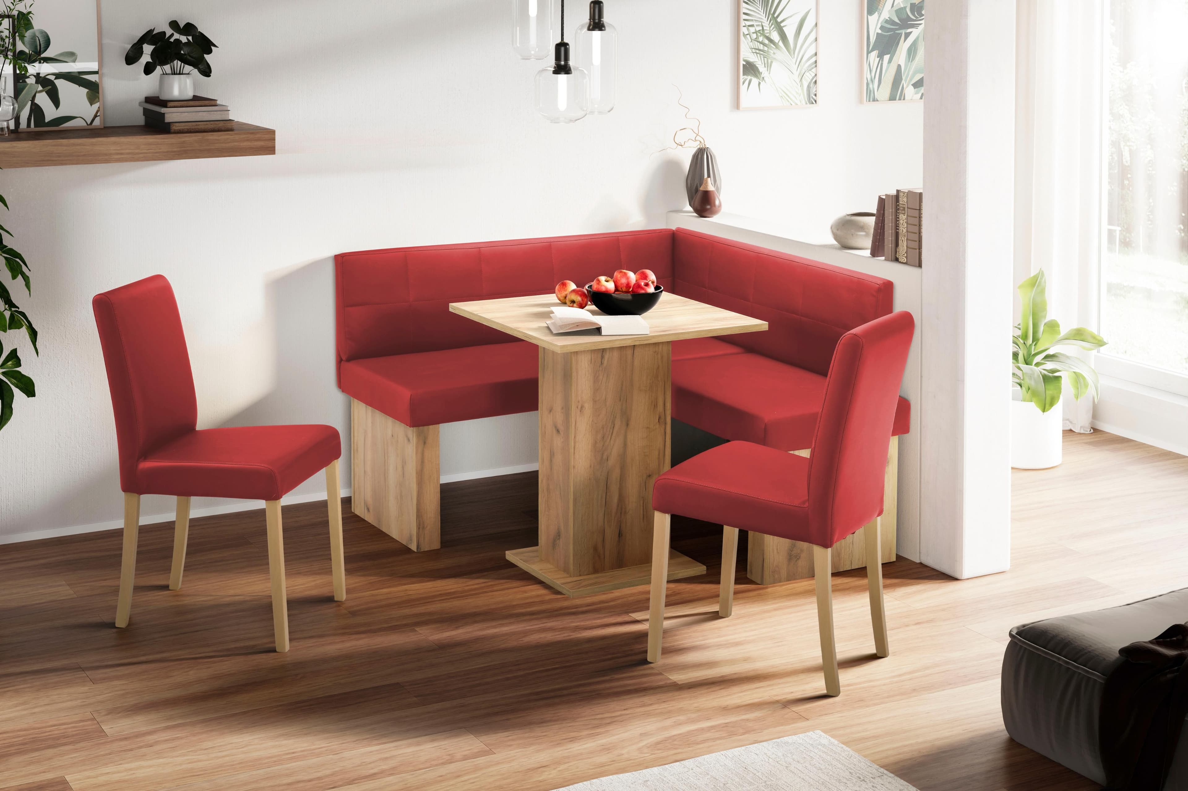 Eckbank Anna 2 MASSIVLINE rot Golden Oak Kunstleder