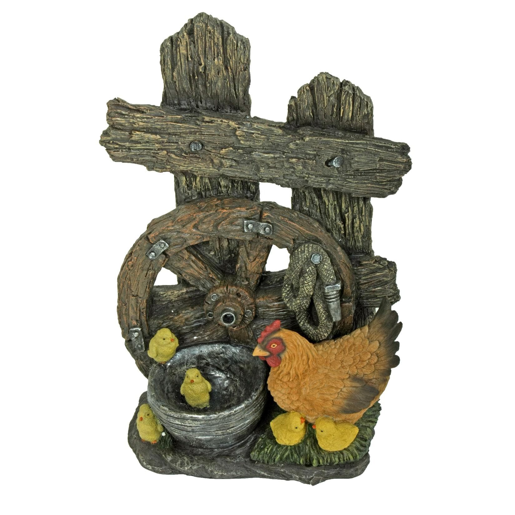 Harms Import Gartenbrunnen Holzoptik Huhn Design Außen Zier Spring Brunnen