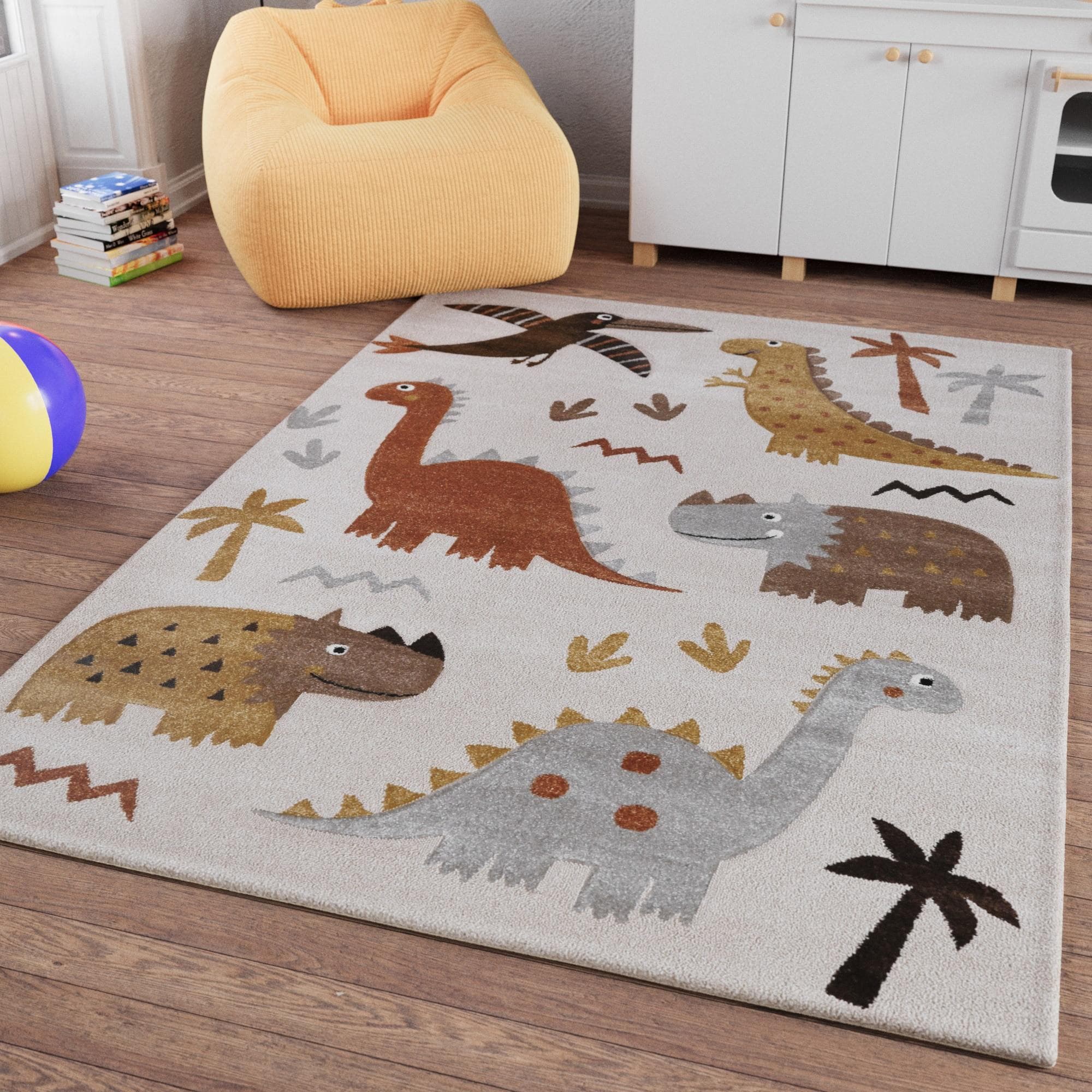 SMART KIDS Kinderteppich T-Rex & Friends Beige Bunt
