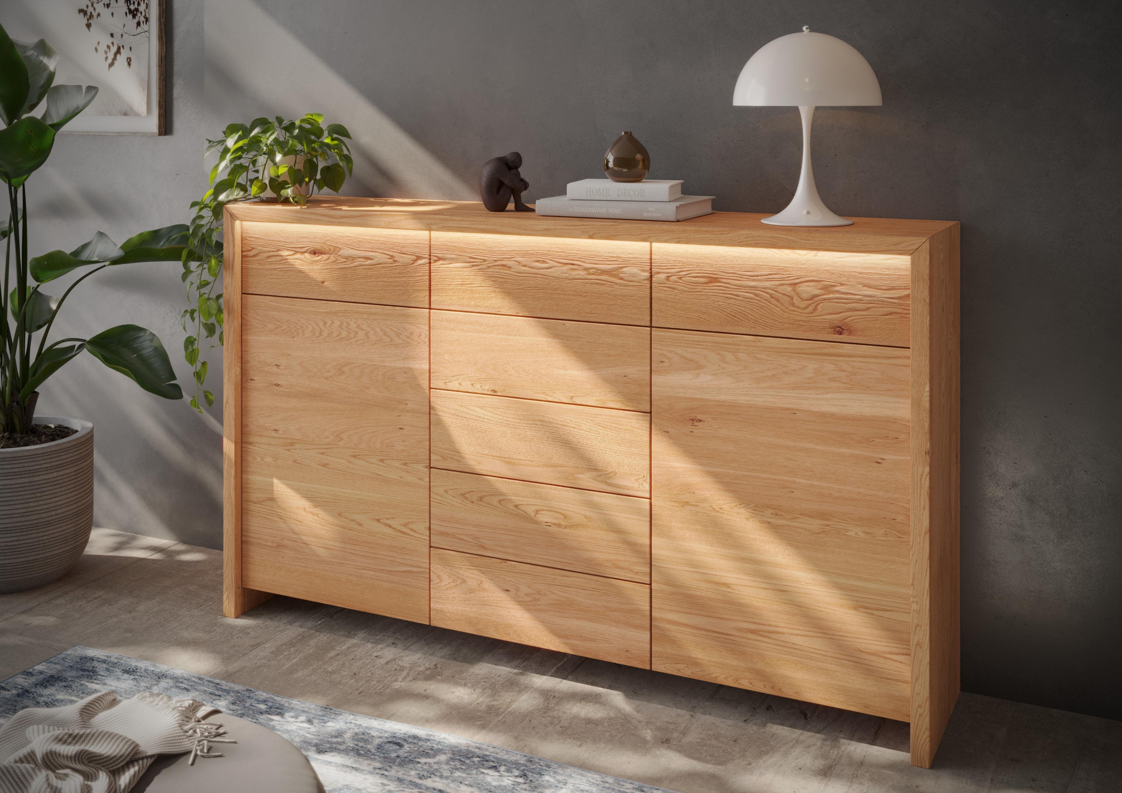 Kombikommode HOME AFFAIRE "Léopoldine" Braun Kernbuche 188 cm inkl. LED-Beleuchtung