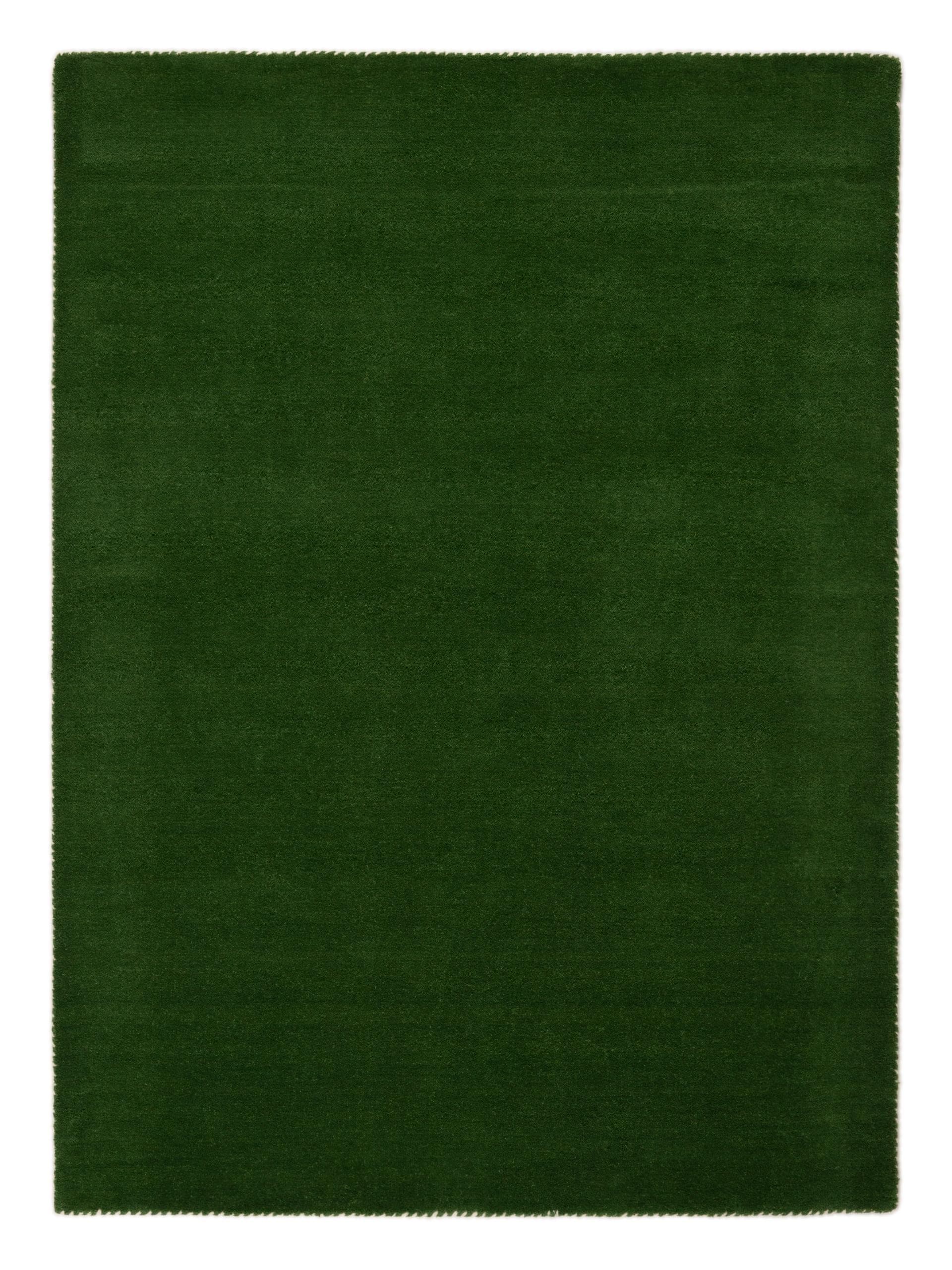 CARPETFINE Gabbeh Lola Uni Wollteppich Grün Handgewebt
