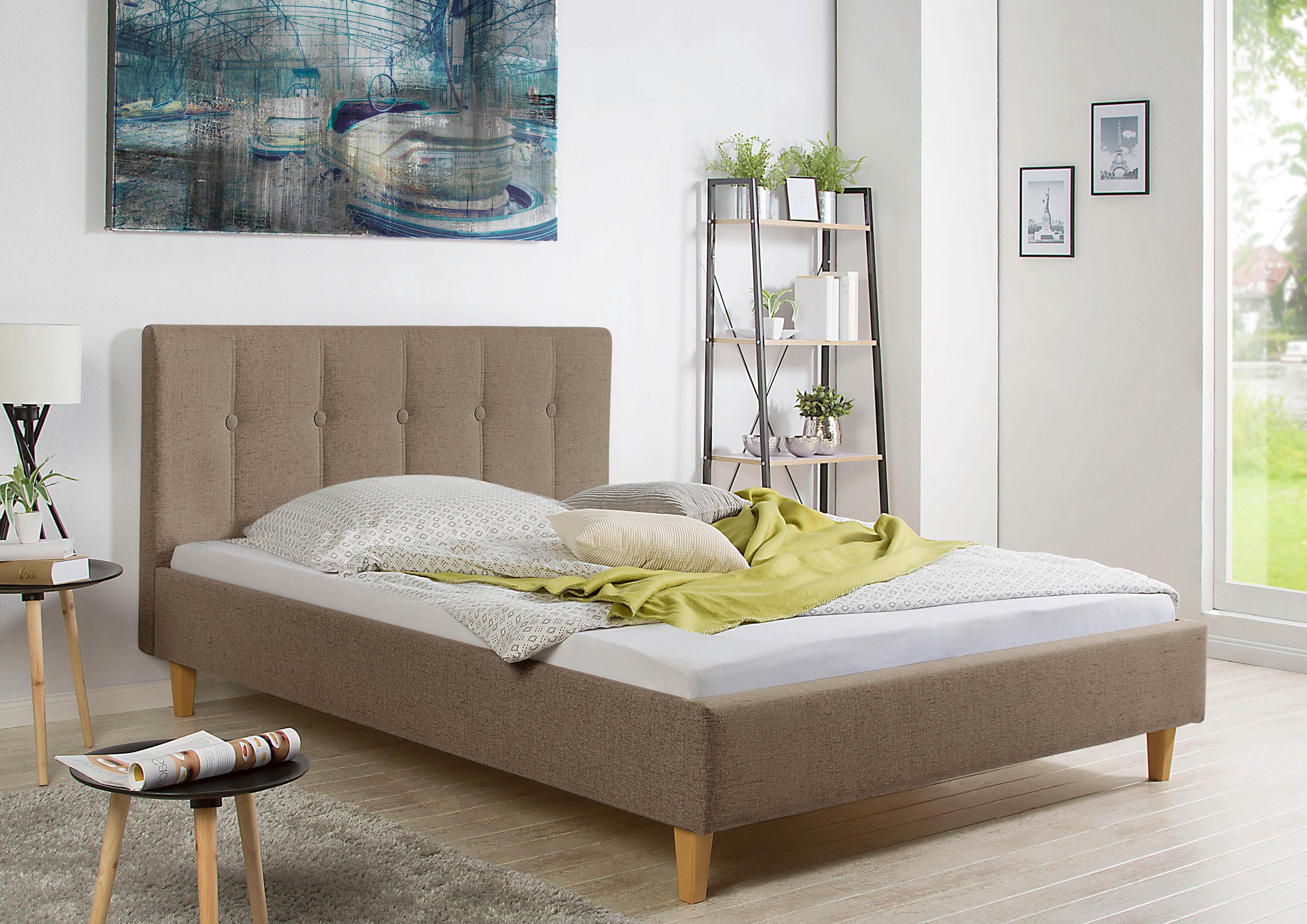 Polsterbett MAINTAL Leesburg hellbraun mit gepolstertem Kopfteil