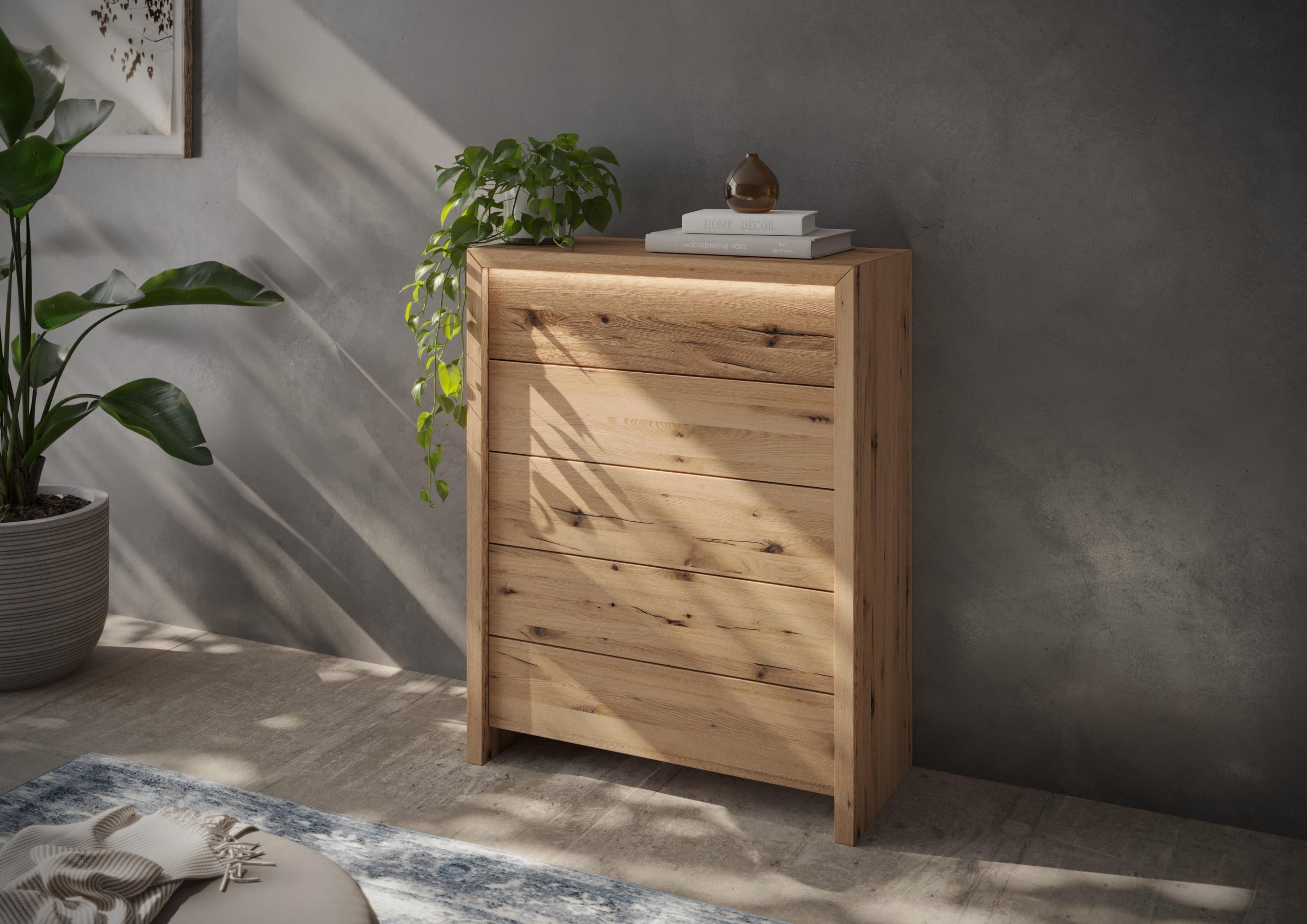 Schubkastenkommode Home Affaire Ambroise Wildeiche 88 cm inkl. LED-Beleuchtung