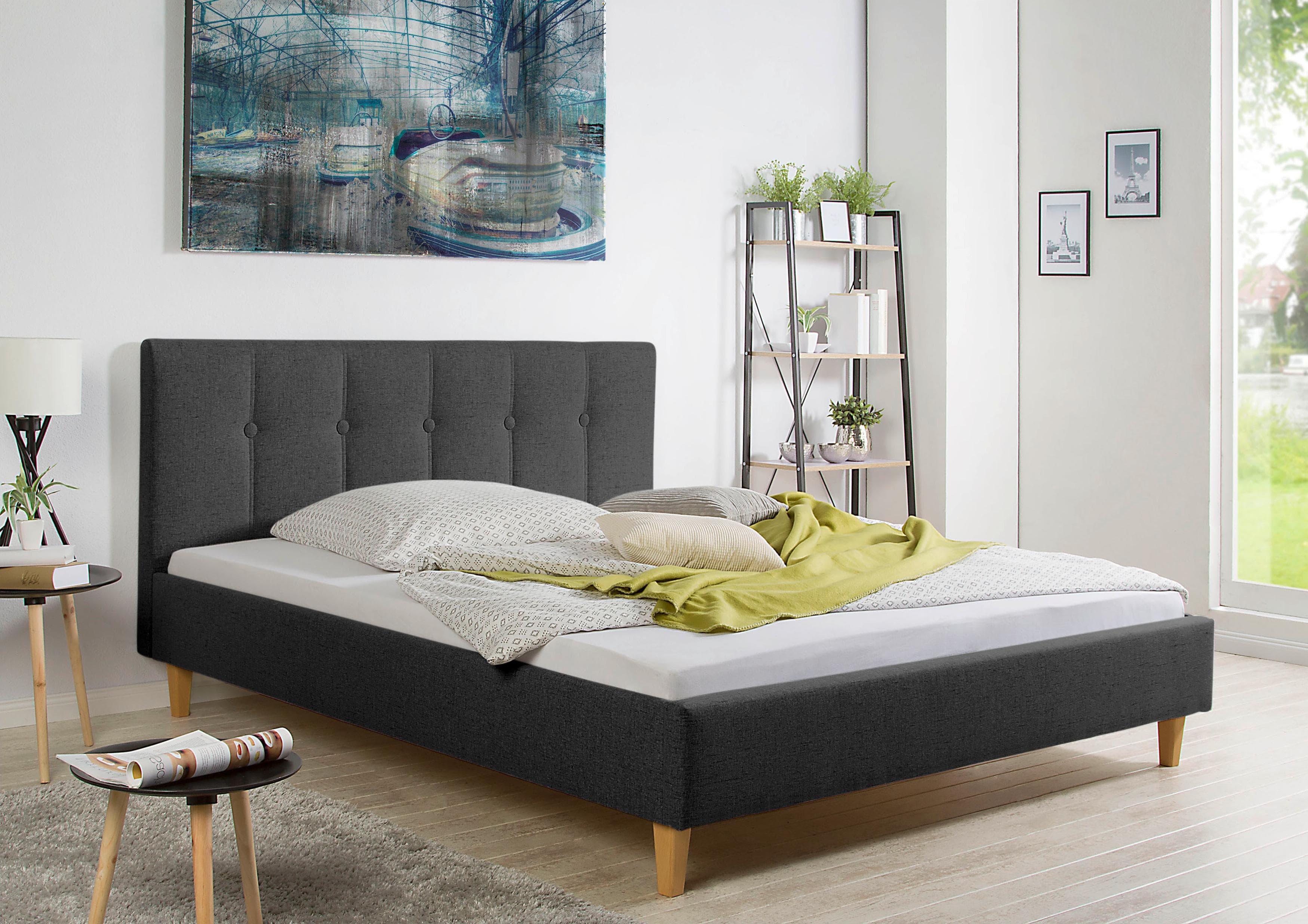 Maintal Polsterbett Leesburg - Klassisches Design mit Holzfüßen