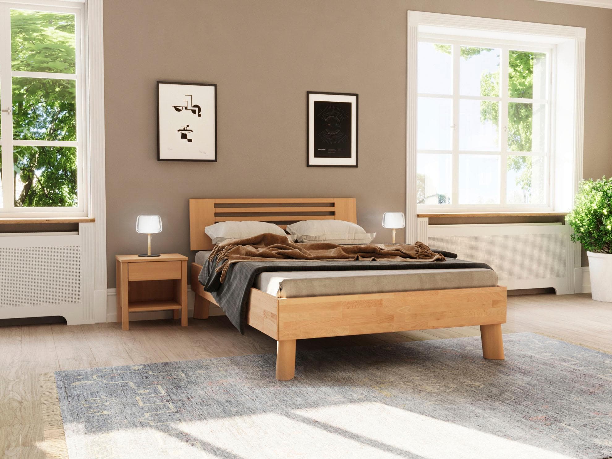 HOME AFFAIRE Chavot III Massivholzbett Kernbuche Beige