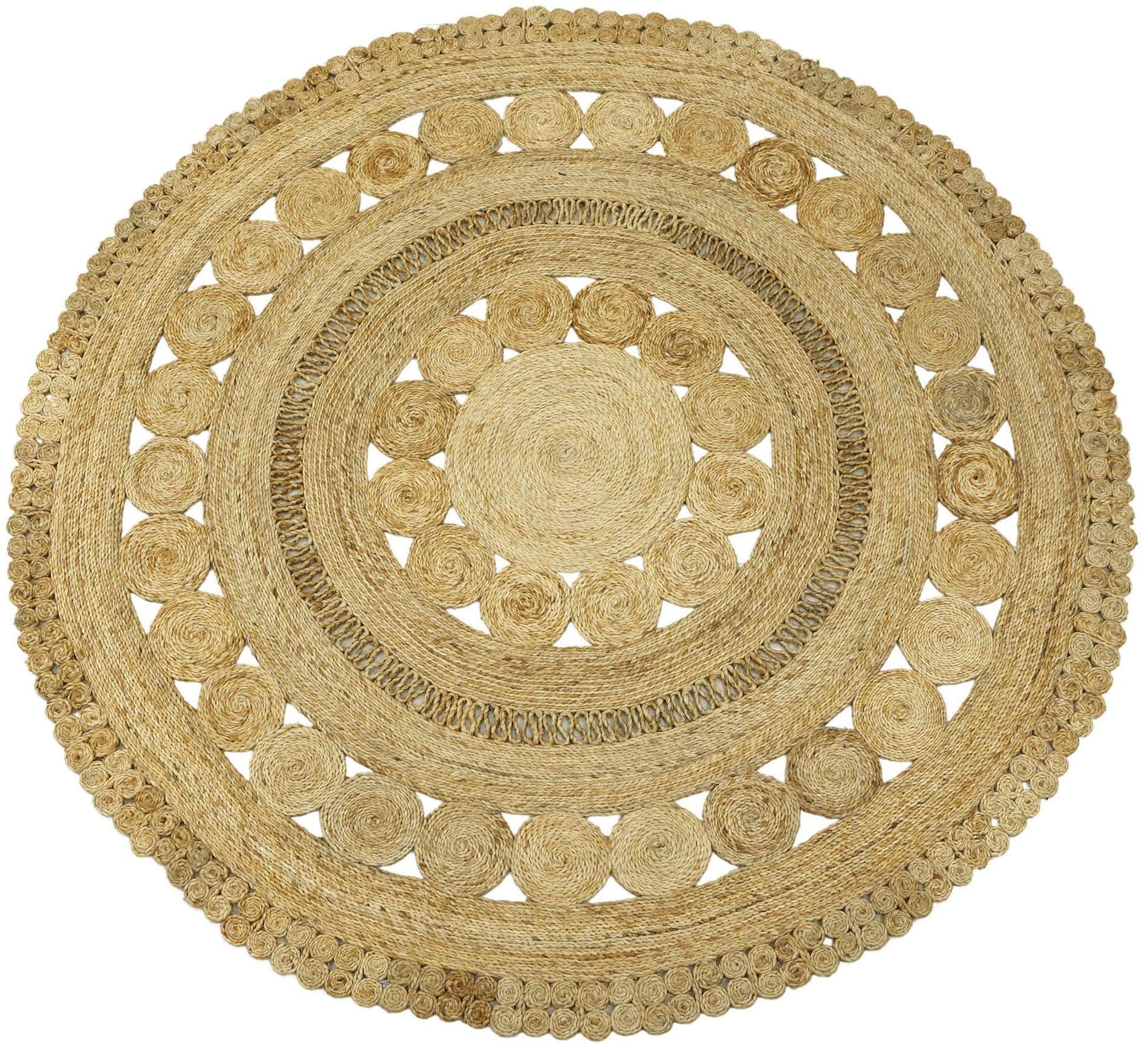 CARPETFINE Juteteppich Finn Beige Rund 150cm Handgewebt