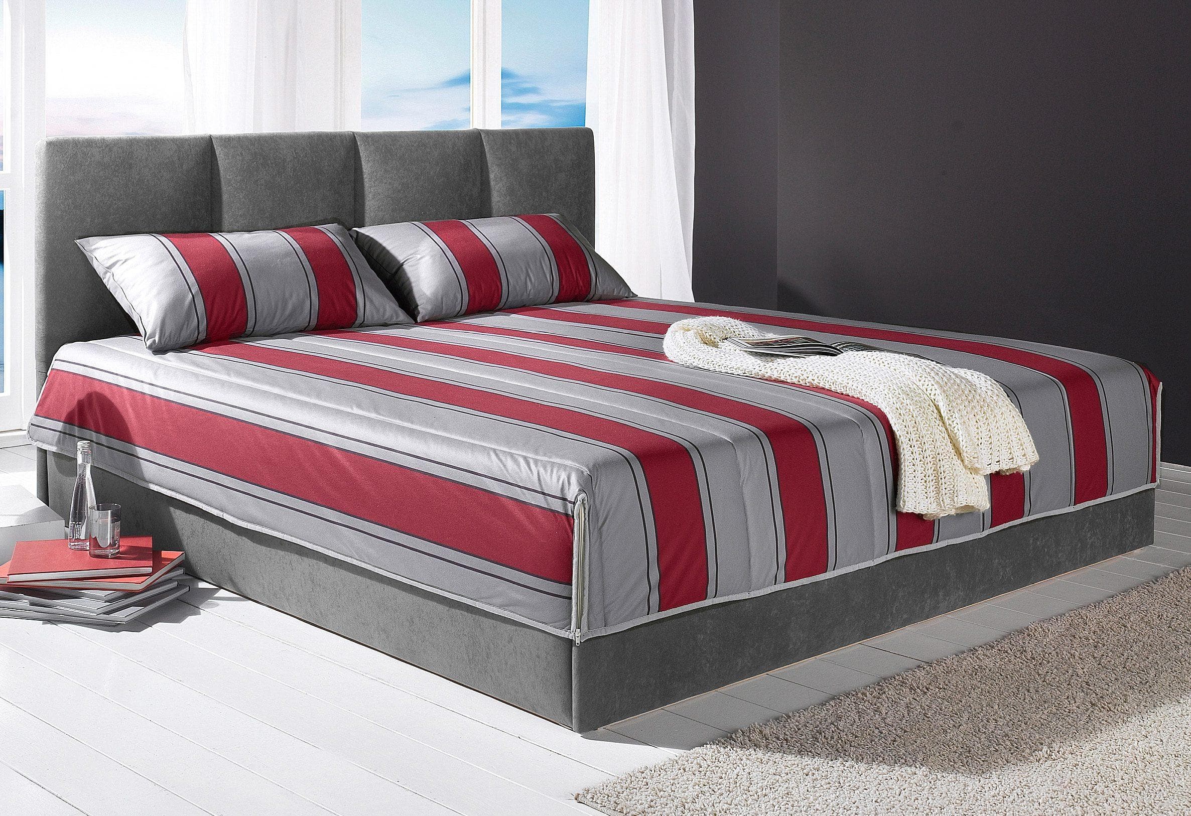 Tagesdecke grau/rot 235x225cm Westfalia Schlafkomfort