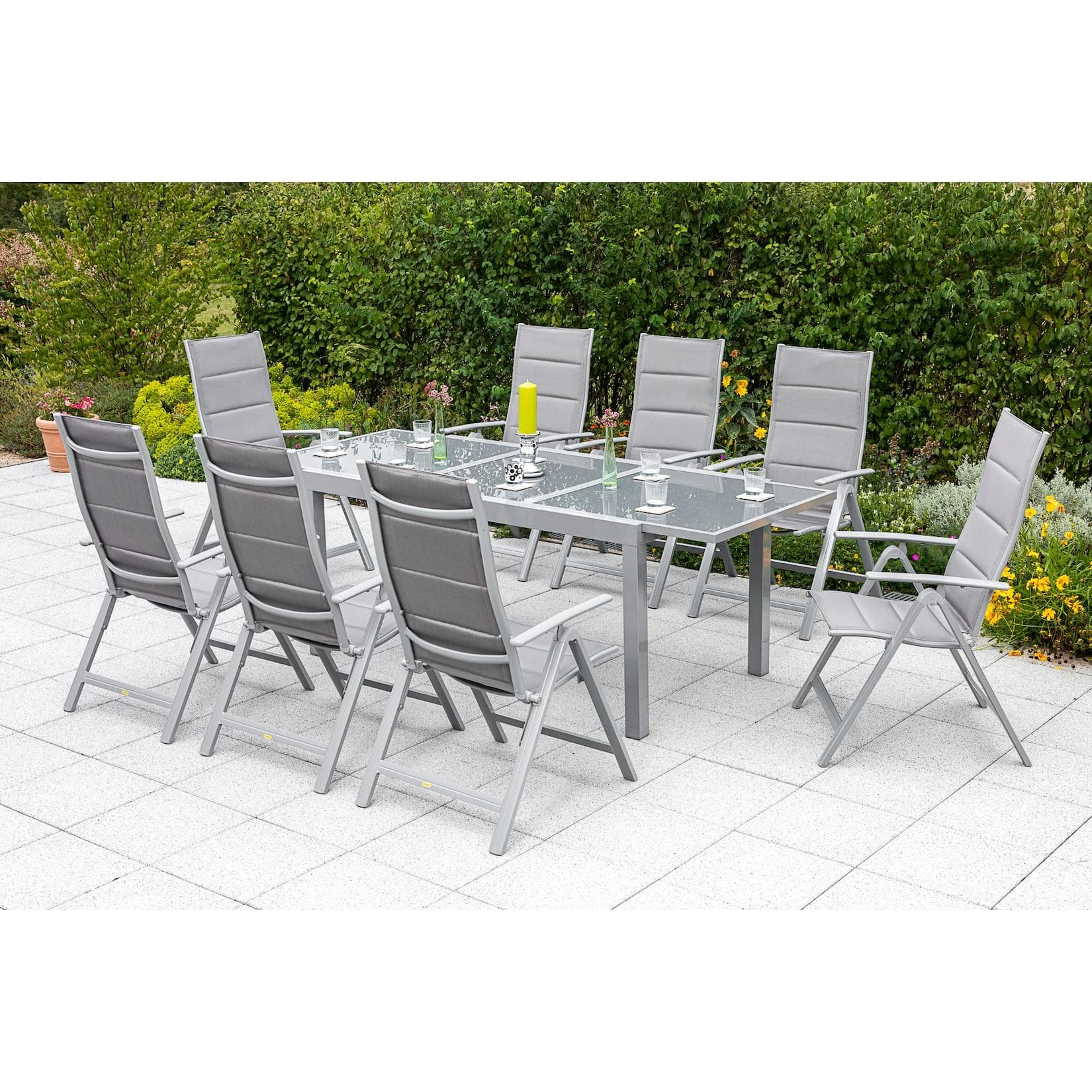 Merxx Taviano 9tlg. Gartenmöbelset Ausziehtisch Silber/Diamantbraun