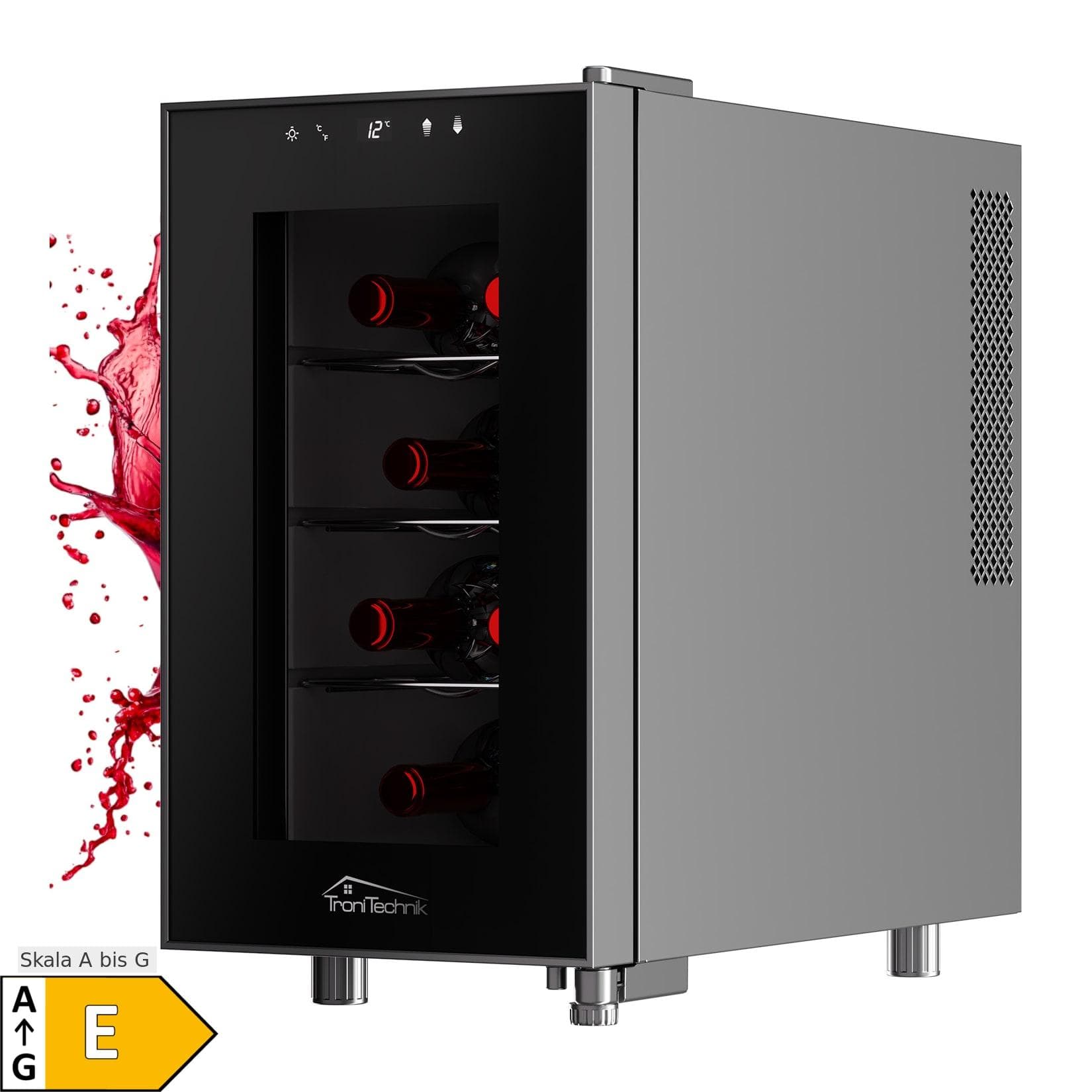TroniTechnik® Weinkühlschrank Marseille 23L 8 Flaschen Schwarz Modern