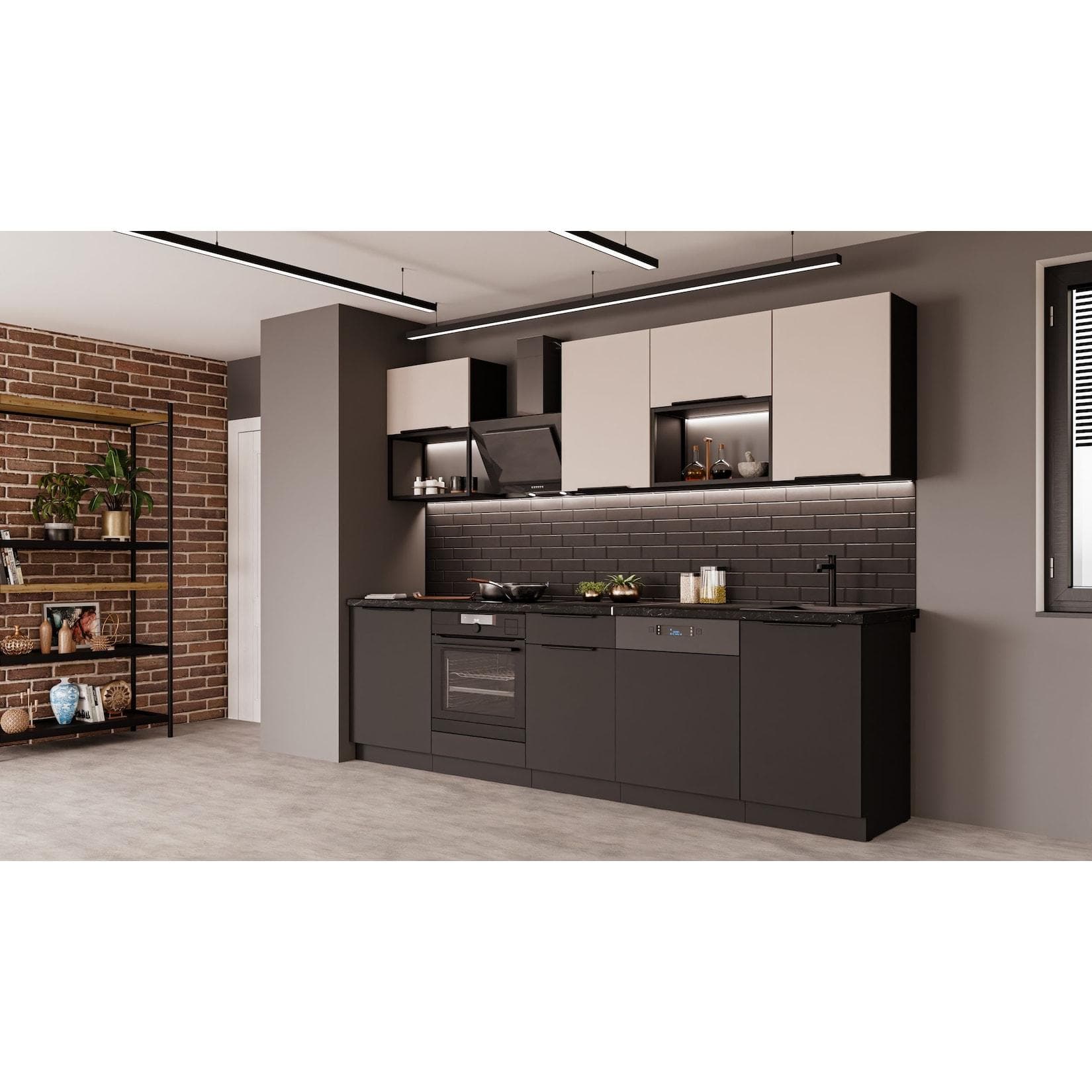 Küchenzeile Küchen-Preisbombe Siena + Arona Basic Loft Kaschmir Schwarz Matt