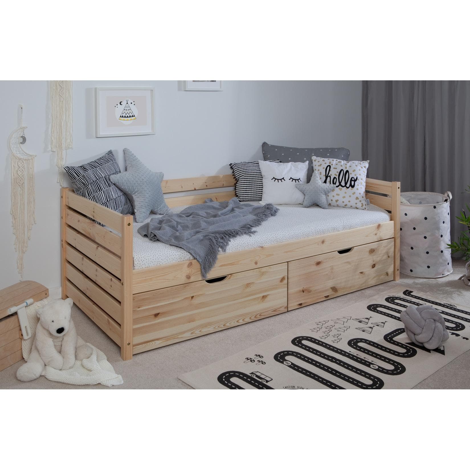 TiCAA Sofabett Naomi mit Schubkästen 90x200 cm