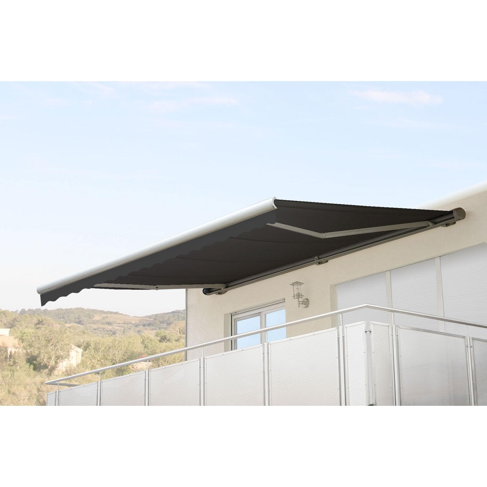 Elektrische Kassetten-Markise H124 Vollkassette Volant 5x3m Polyester Anthrazit