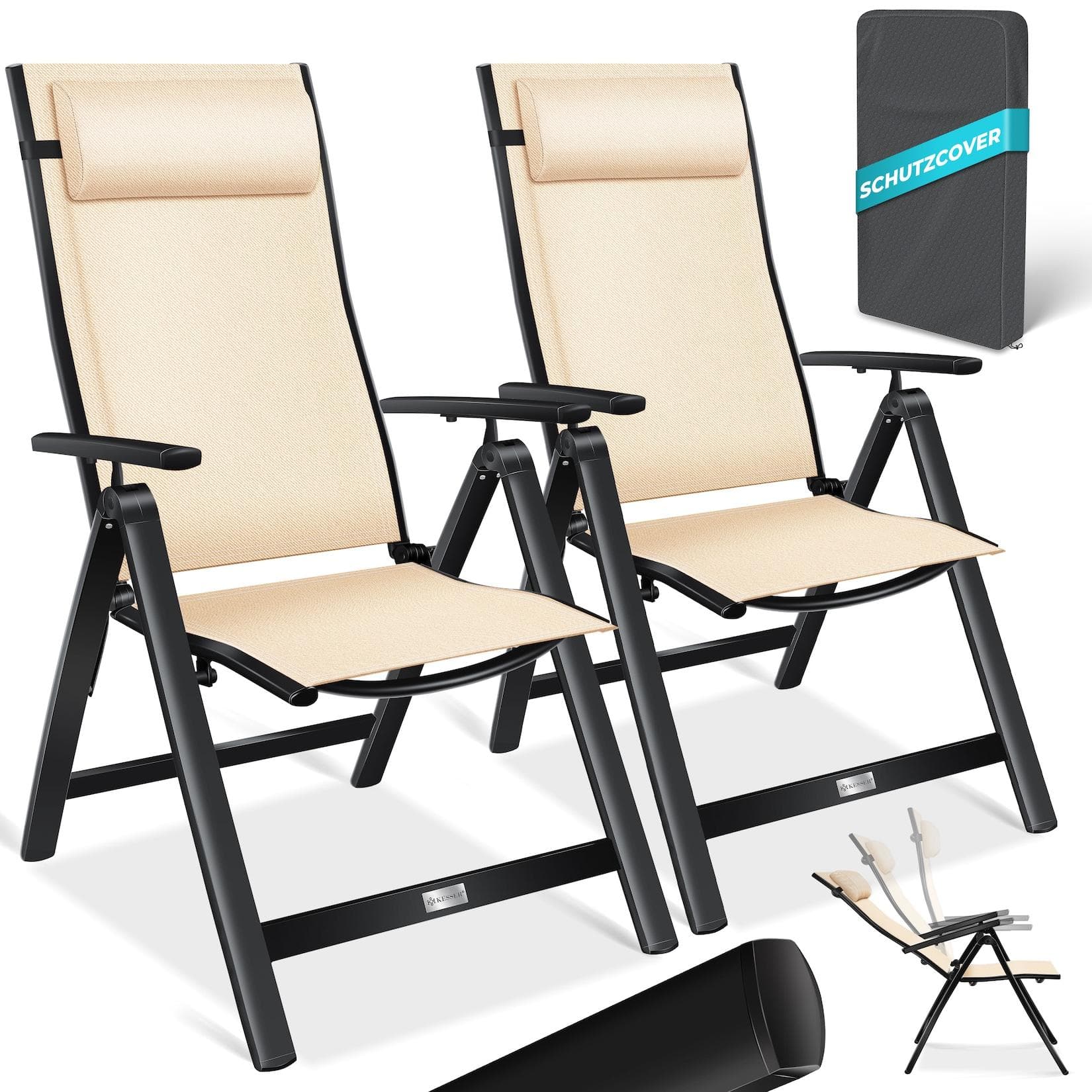 Klappstuhl aus Aluminium und Textilene für Garten und Camping