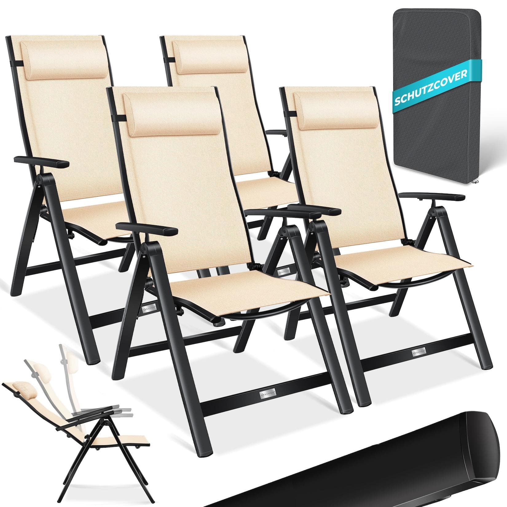KESSER Gartenstuhl 4 St. Beige Aluminium Klappstuhl